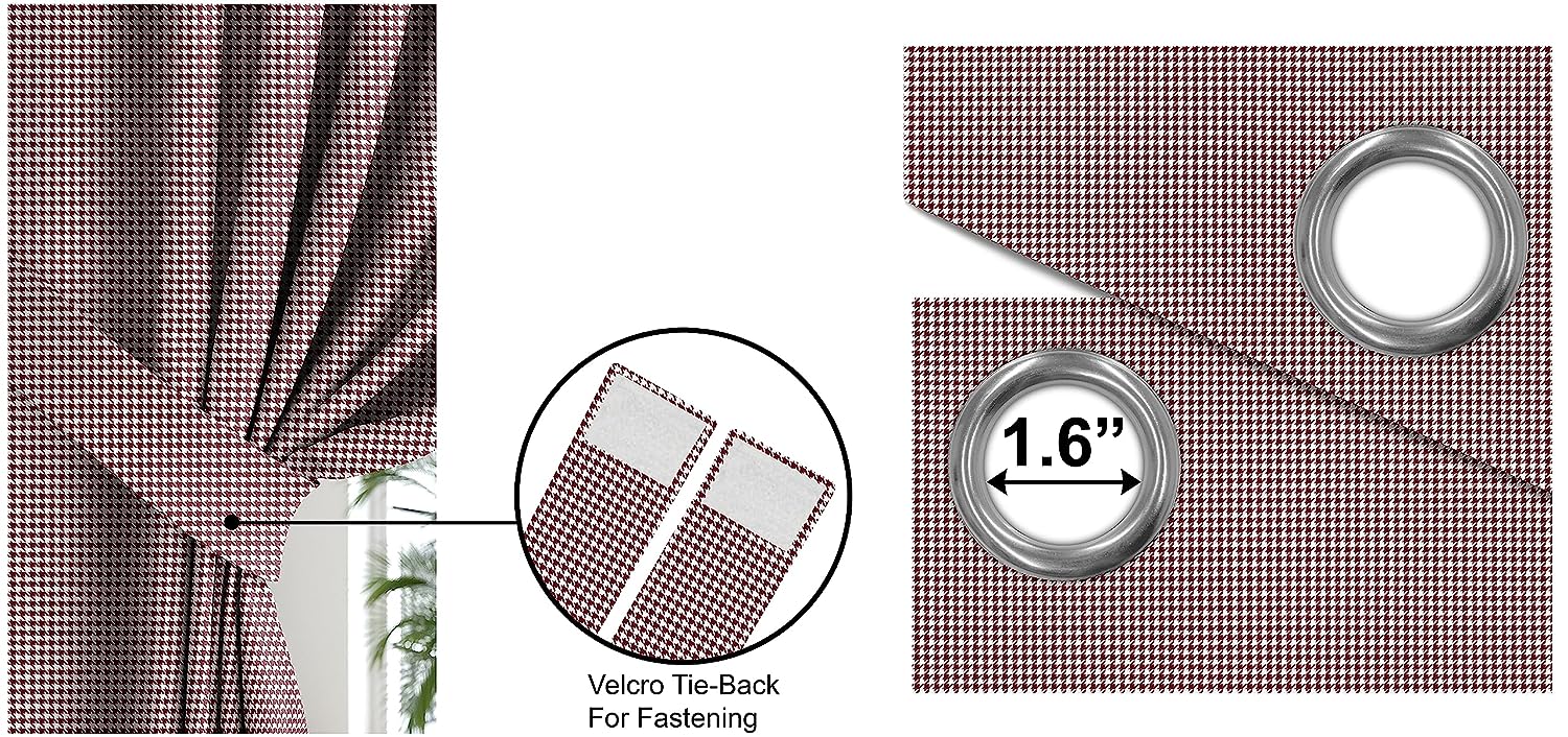 HOUNDSTOOTH MAROON PRINTED BLACKOUT CURTAIN