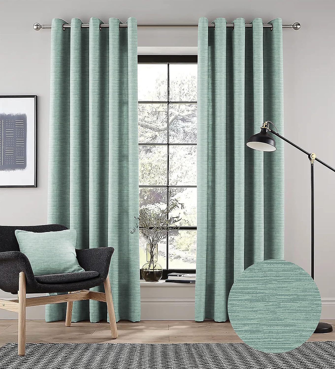 PETRA SEA GREEN PRINTED BLACKOUT CURTAIN