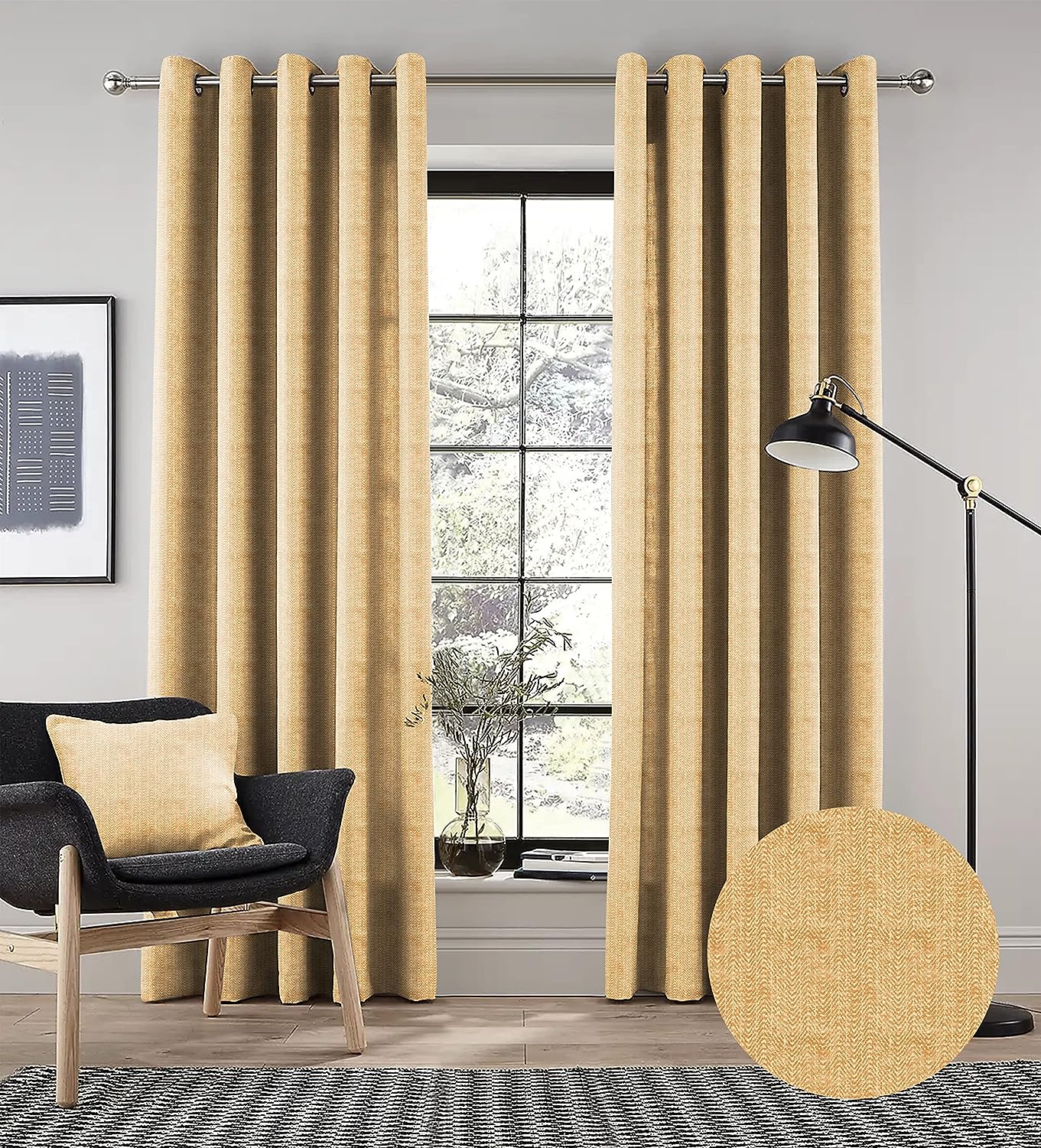 TURIN YELLOW PRINTED BLACKOUT CURTAINS
