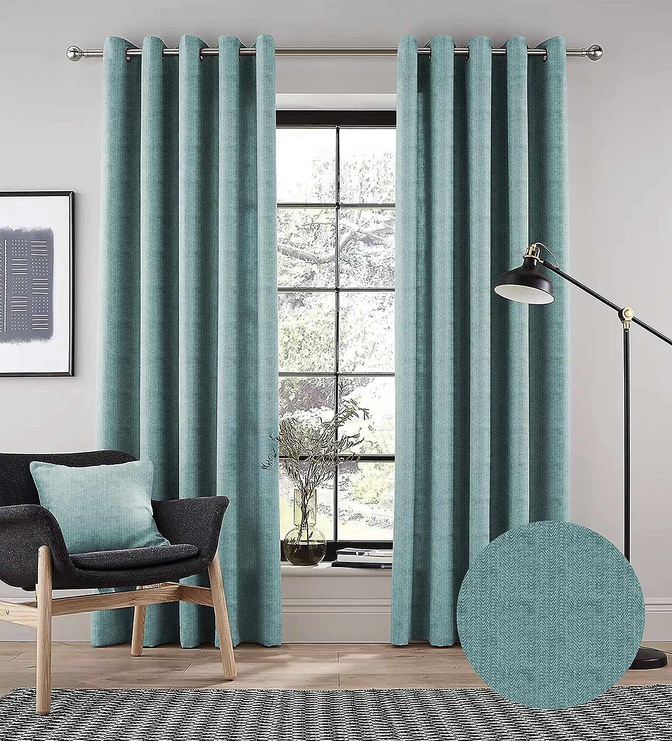 TURIN TEAL PRINTED BLACKOUT CURTAIN