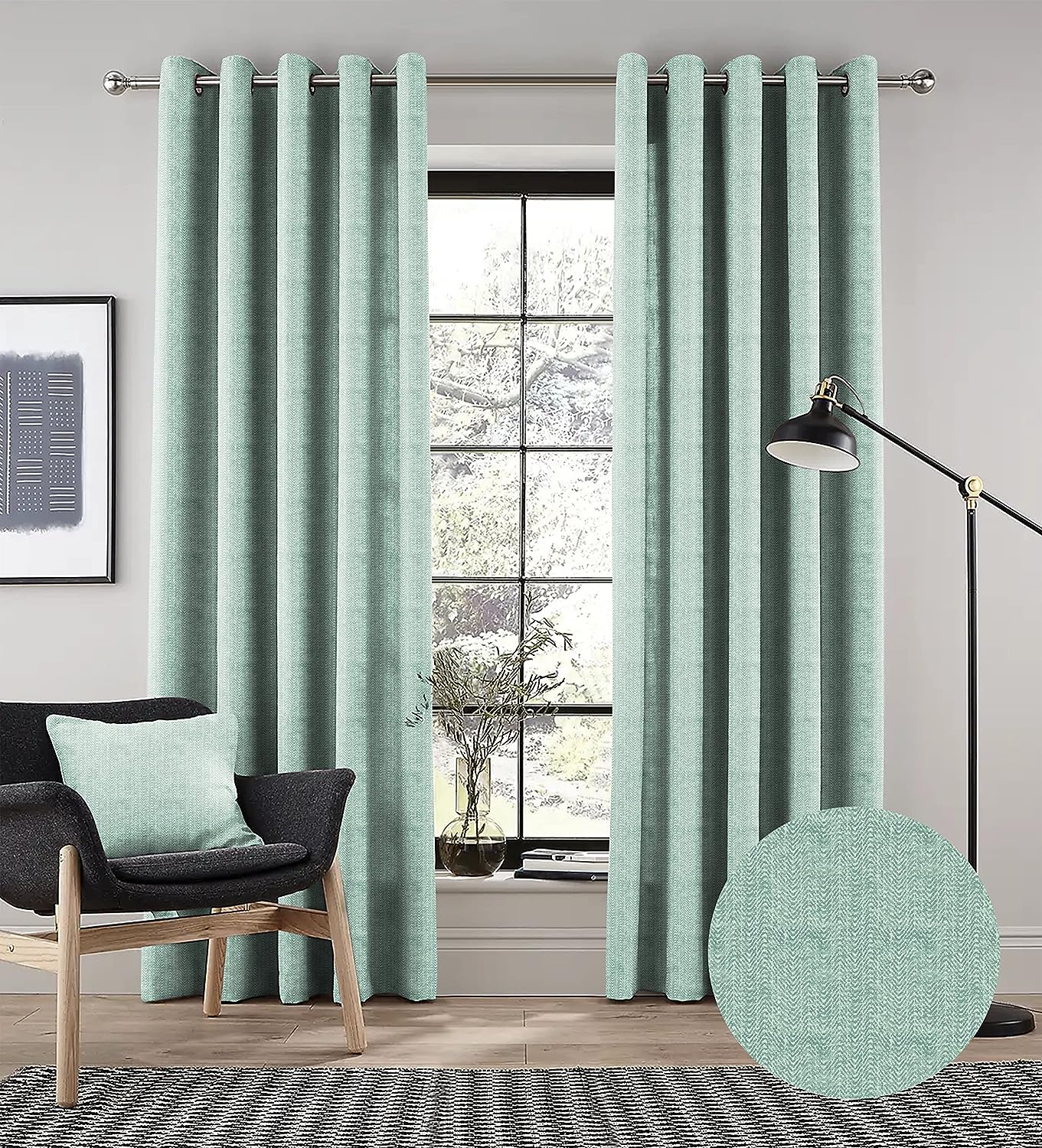 TURIN SEA GREEN PRINTED BLACKOUT CURTAIN