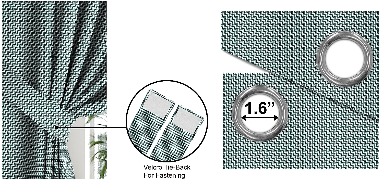 HOUNDSTOOTH DARK SEA GREEN PRINTED BLACKOUT CURTAIN