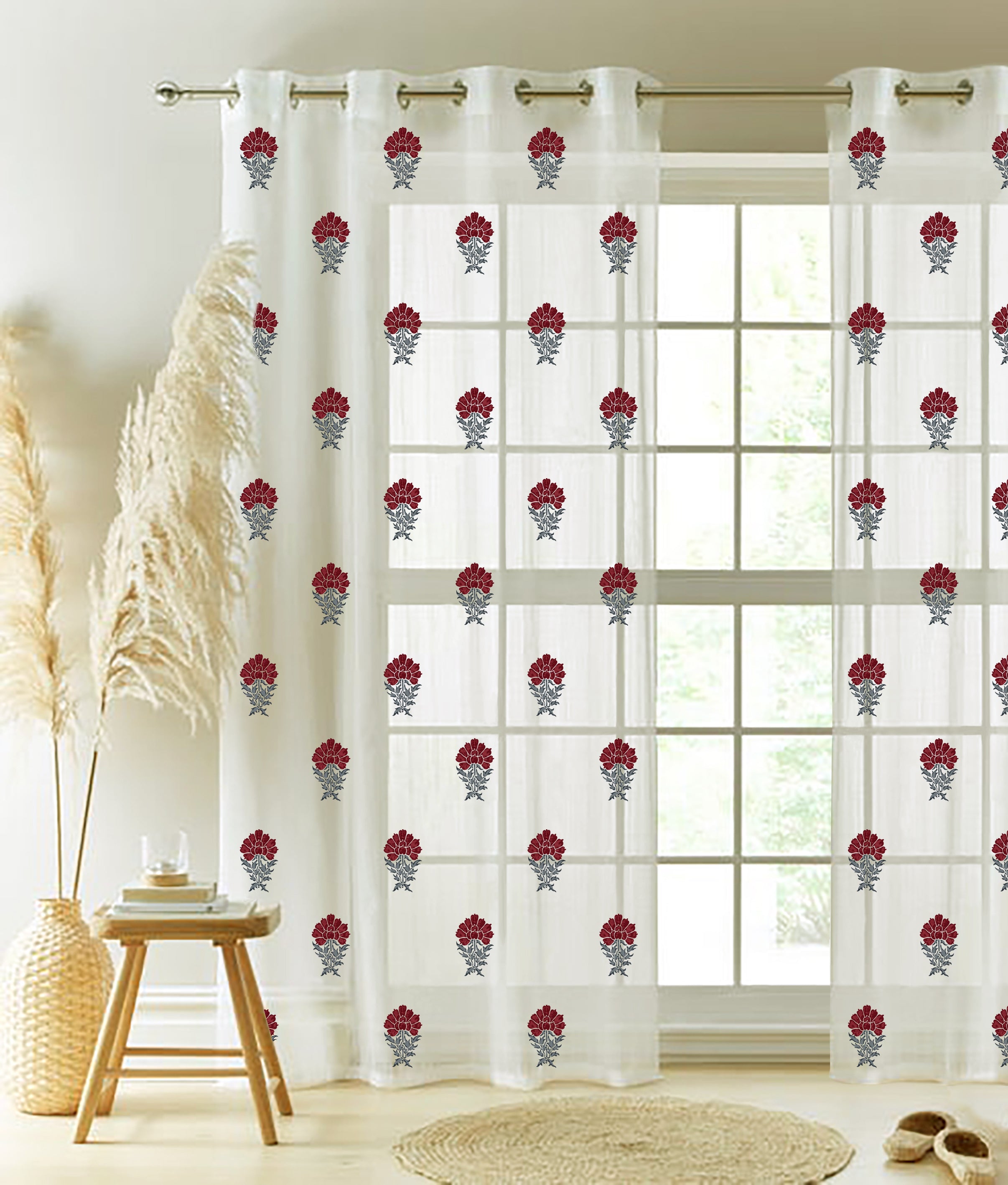 OAK MAROON PRINTED SHEER CURTAIN