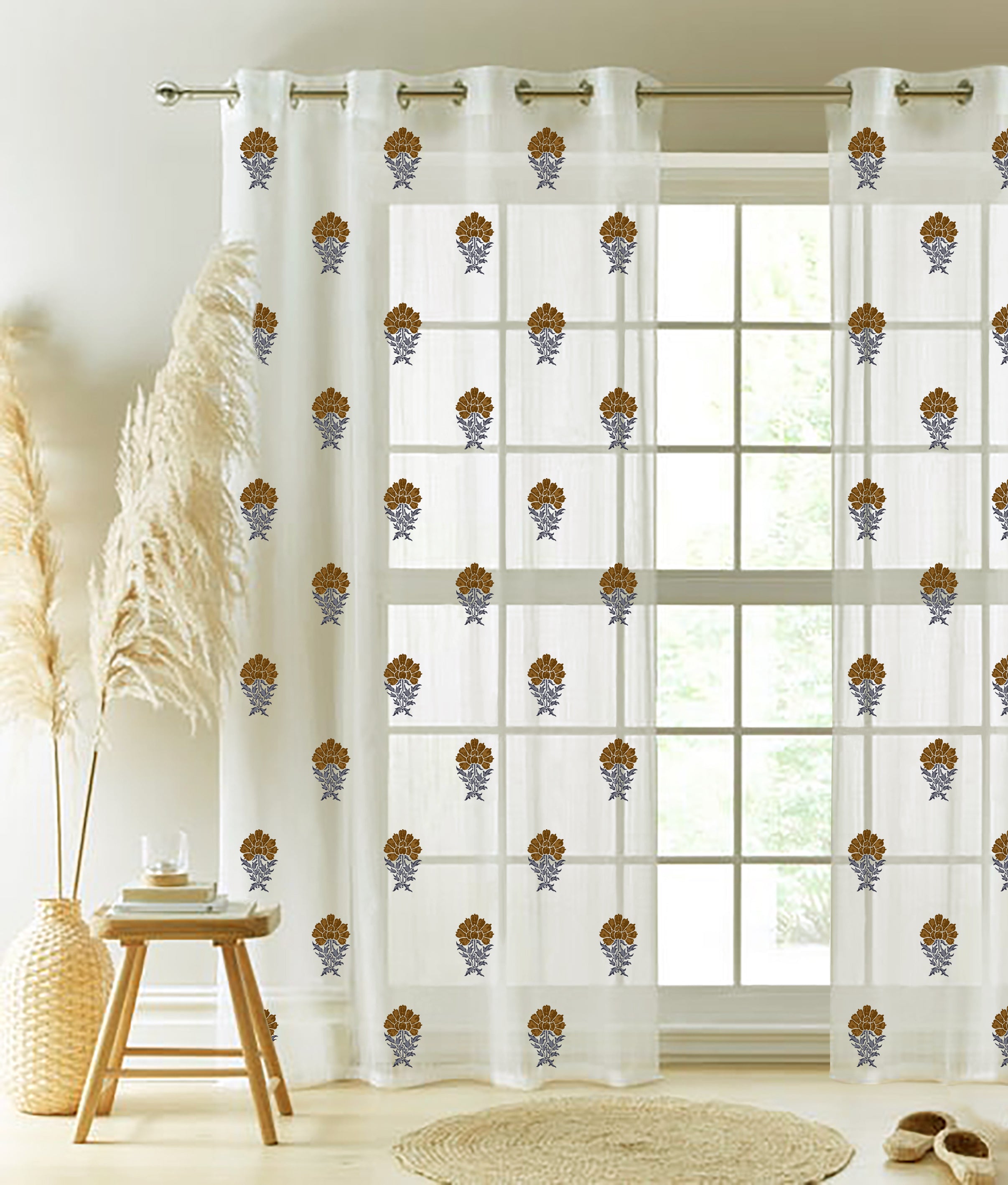 OAK BROWN PRINTED SHEER CURTAIN
