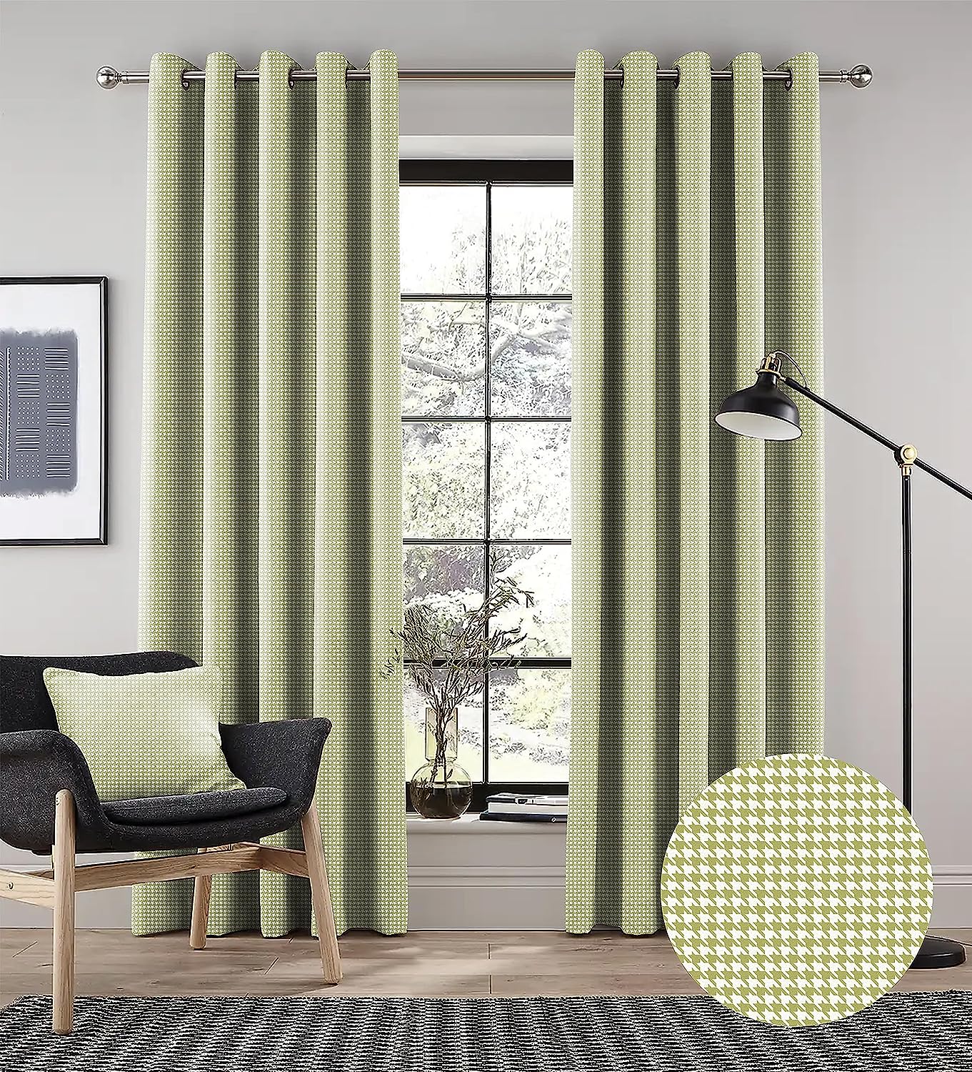 HOUNDSTOOTH GREEN PRINTED BLACKOUT CURTAIN