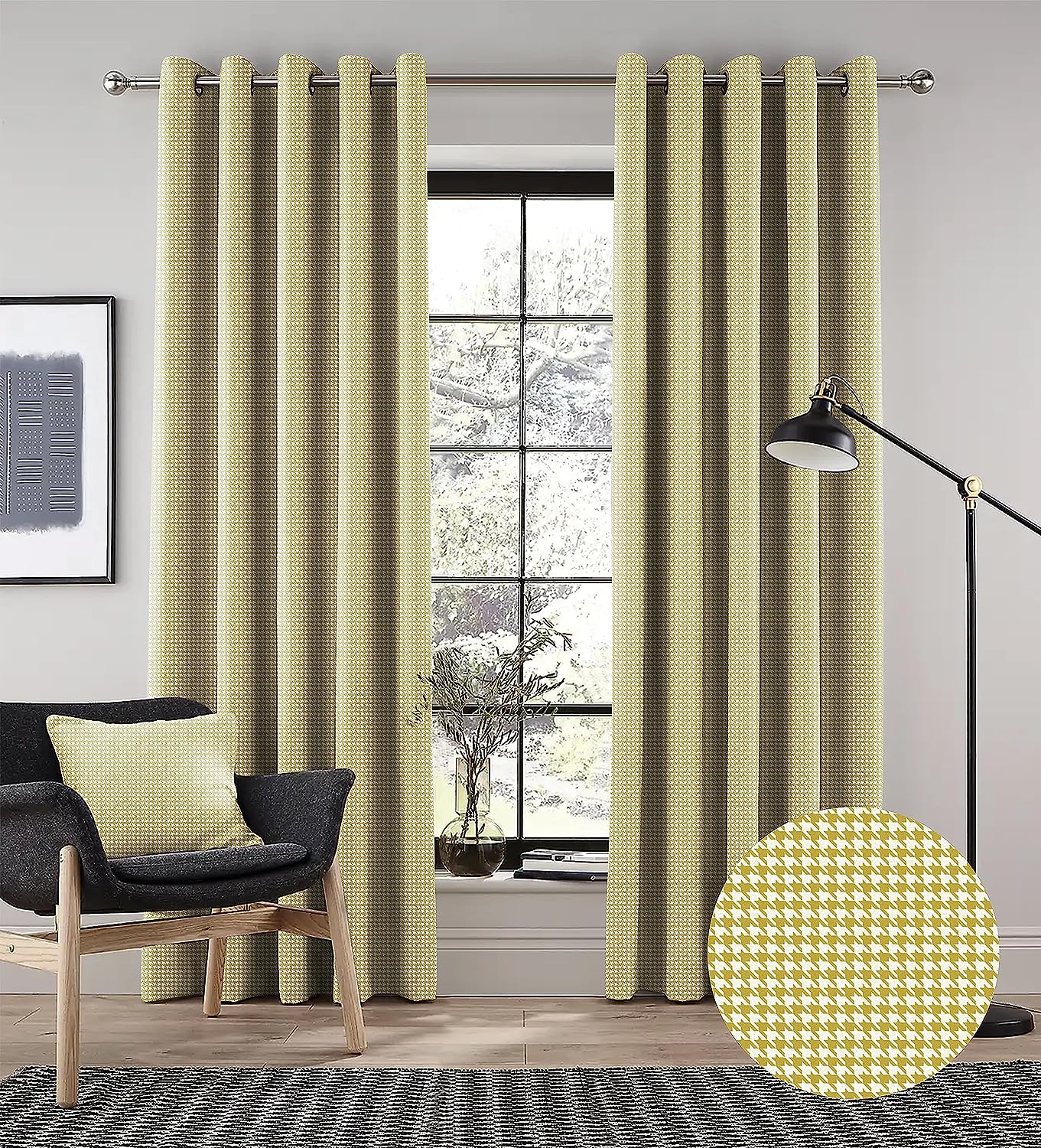 HOUNDSTOOTH YELLOW PRINTED BLACKOUT CURTAINS