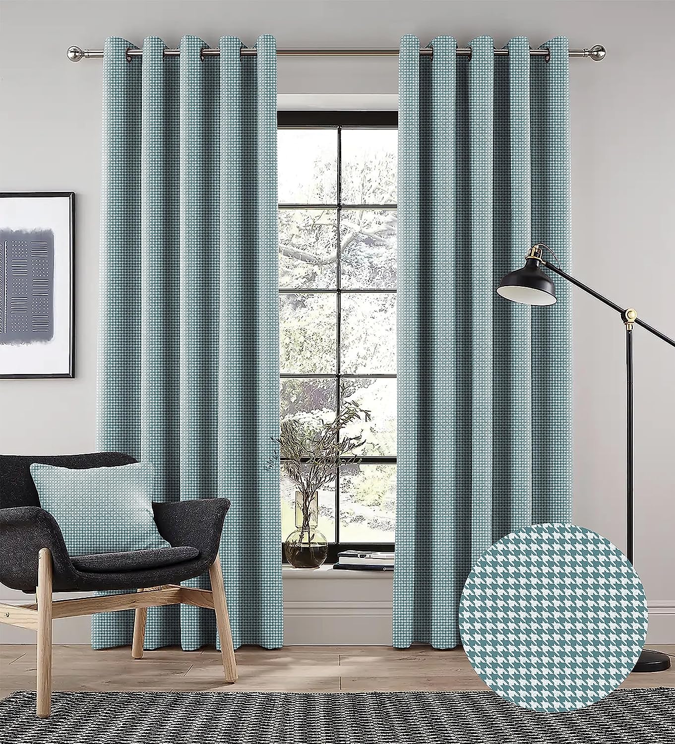 HOUNDSTOOTH SKY BLEU PRINTED BLACKOUT CURTAINS