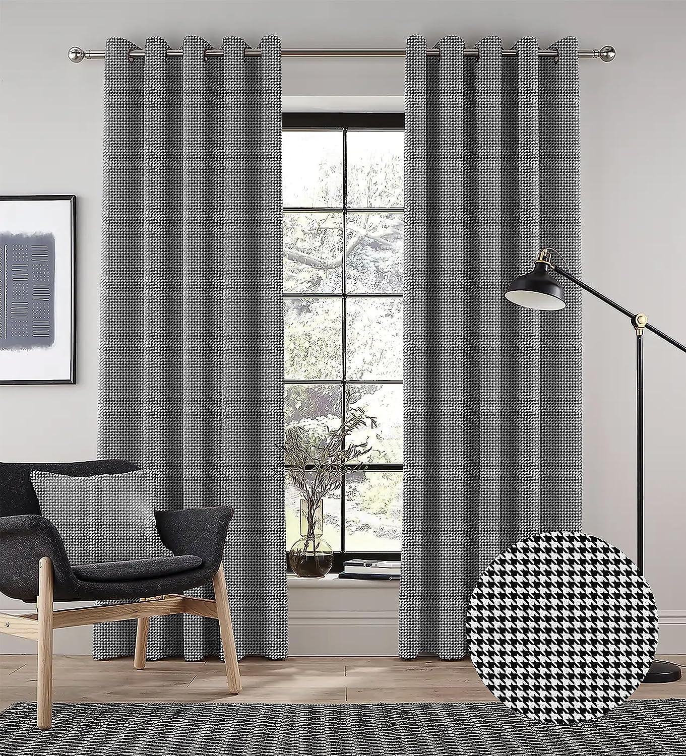 HOUNDSTOOTH BLACK PRINTED BLACKOUT CURTAIN