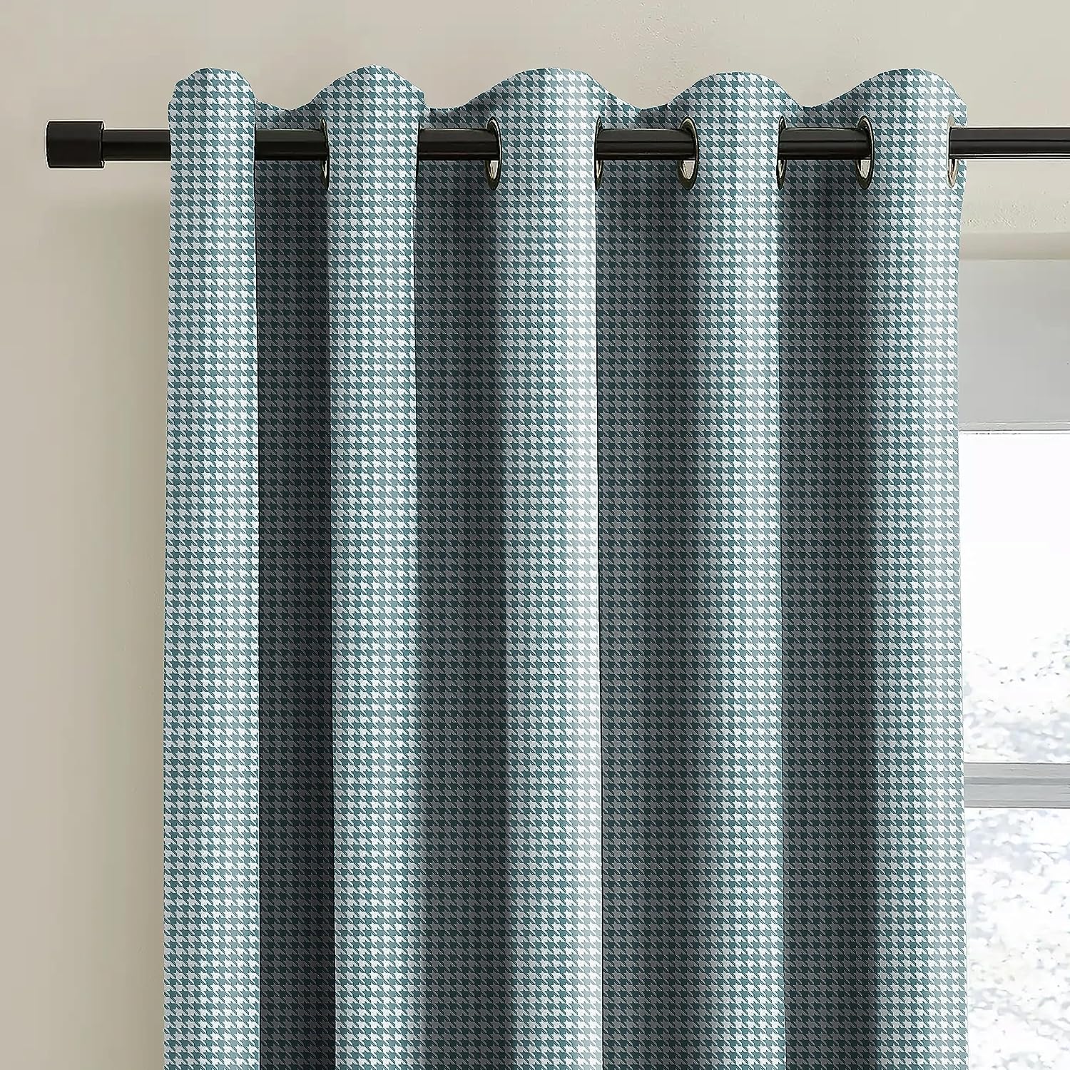 HOUNDSTOOTH SKY BLEU PRINTED BLACKOUT CURTAINS