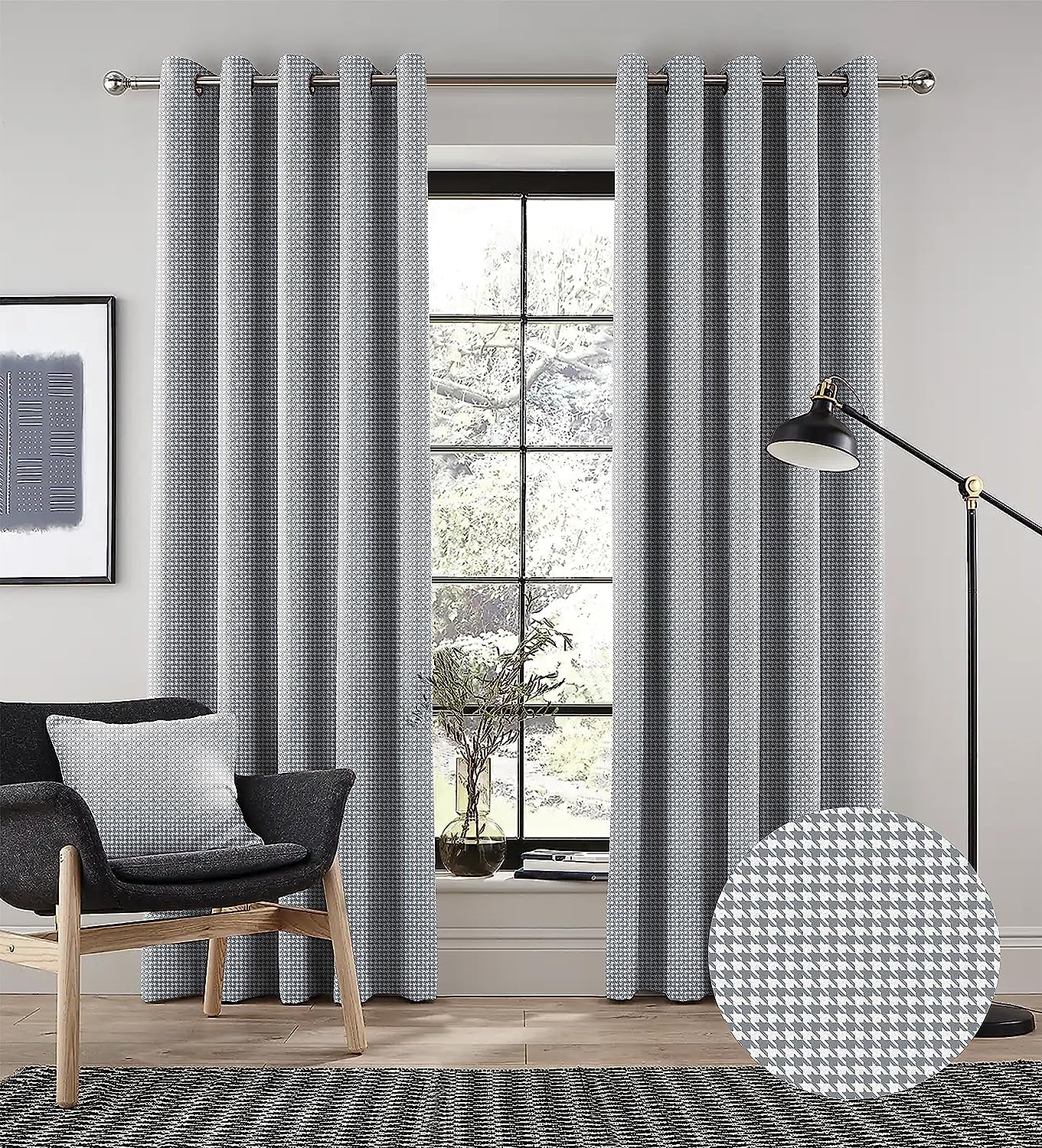 HOUNDSTOOTH GREY PRINTED BLACKOUT CURTAINS