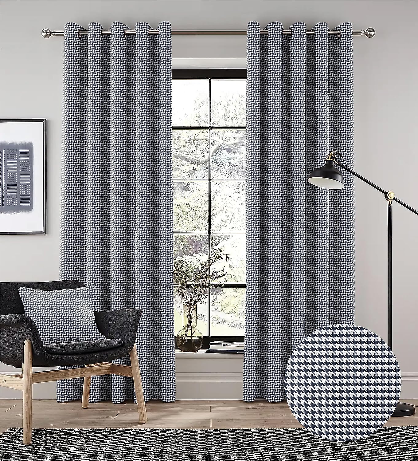 HOUNDSTOOTH D-GREY PRINTED BLACKOUT CURTAIN