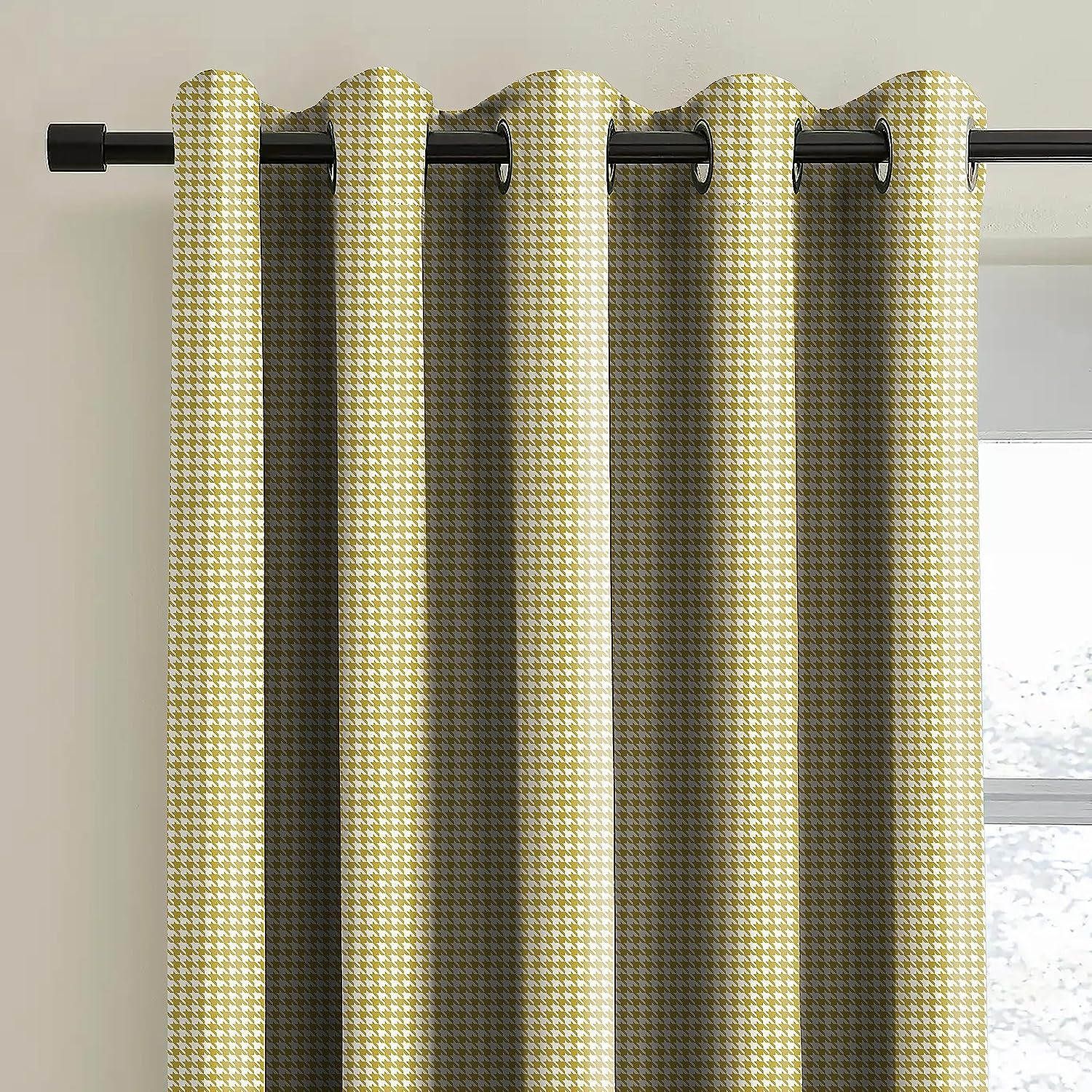 HOUNDSTOOTH YELLOW PRINTED BLACKOUT CURTAINS