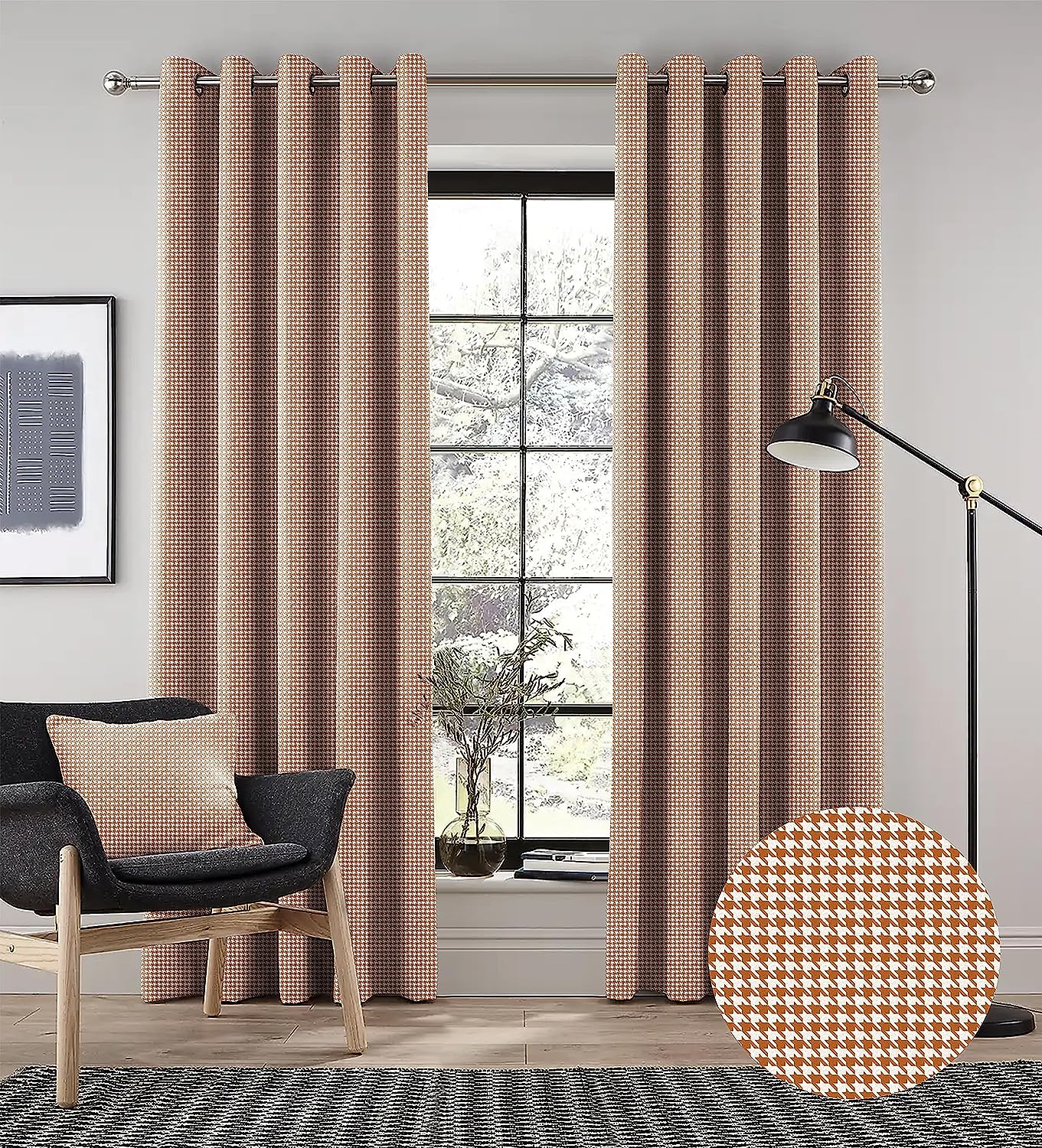 HOUNDSTOOTH ORANGE PRINTED BLACKOUT CURTAIN