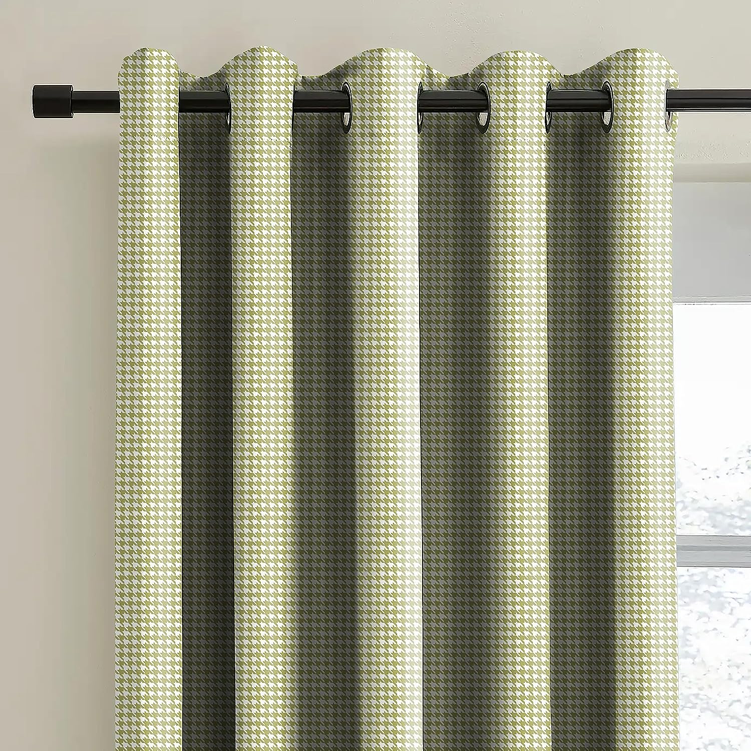 HOUNDSTOOTH GREEN PRINTED BLACKOUT CURTAIN
