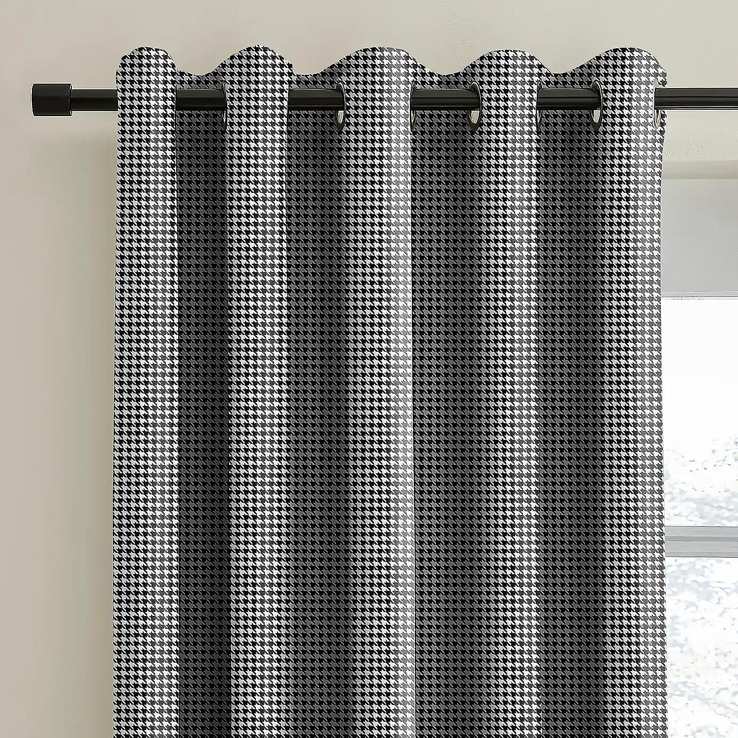 HOUNDSTOOTH BLACK PRINTED BLACKOUT CURTAIN