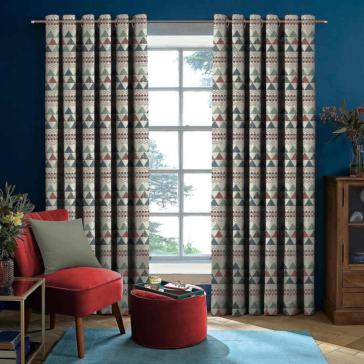 COMO RED GREY BLACKOUT CURTAINS