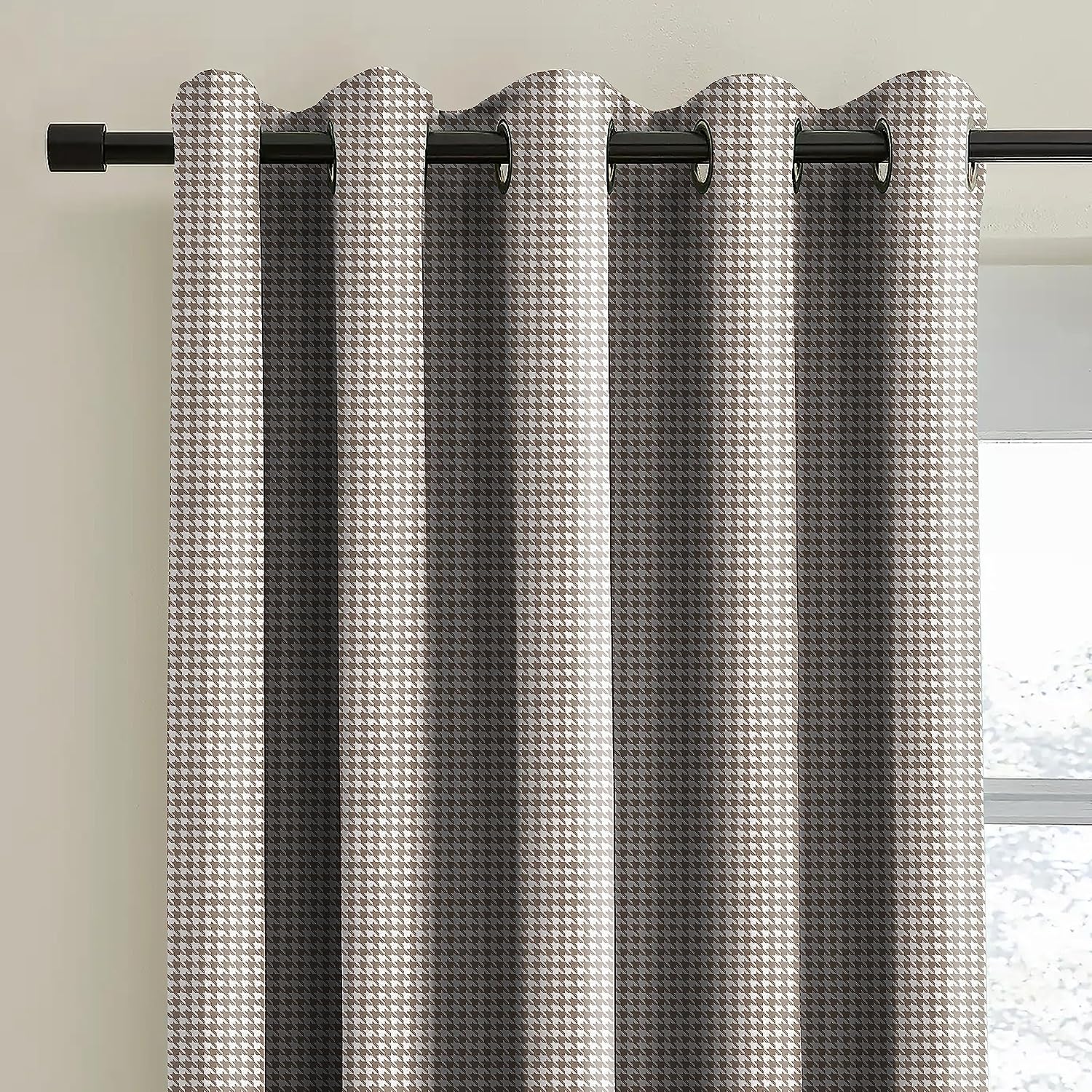 HOUNDSTOOTH L BROWN PRINTED BLACKOUT CURTAINS
