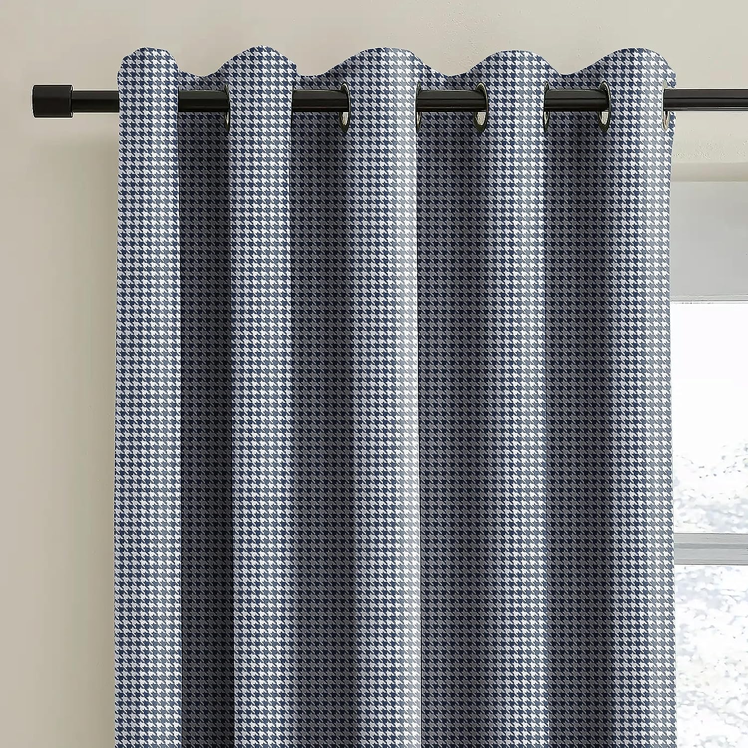 HOUNDSTOOTH BLUE PRINTED BLACKOUT CURTAIN