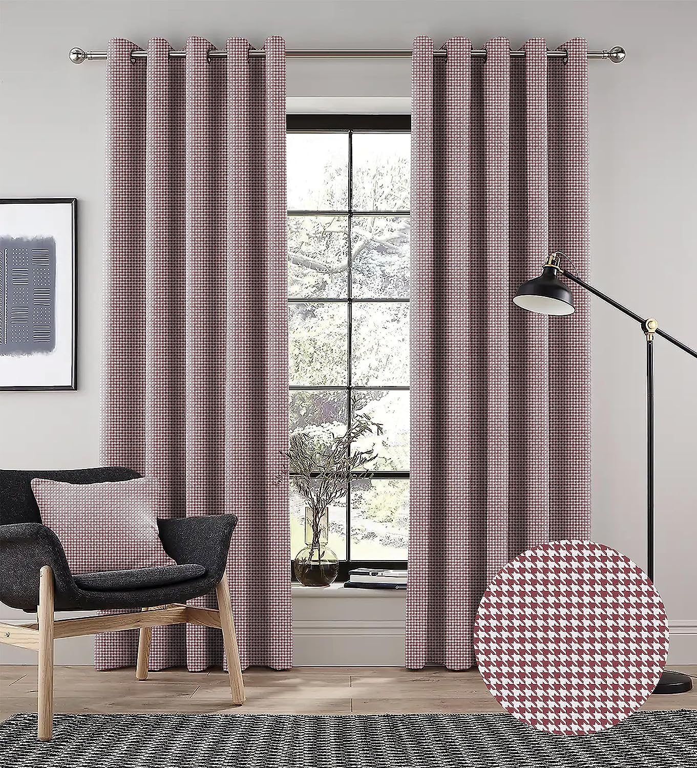 HOUNDSTOOTH M-PINK PRINTED BLACKOUT CURTAINS