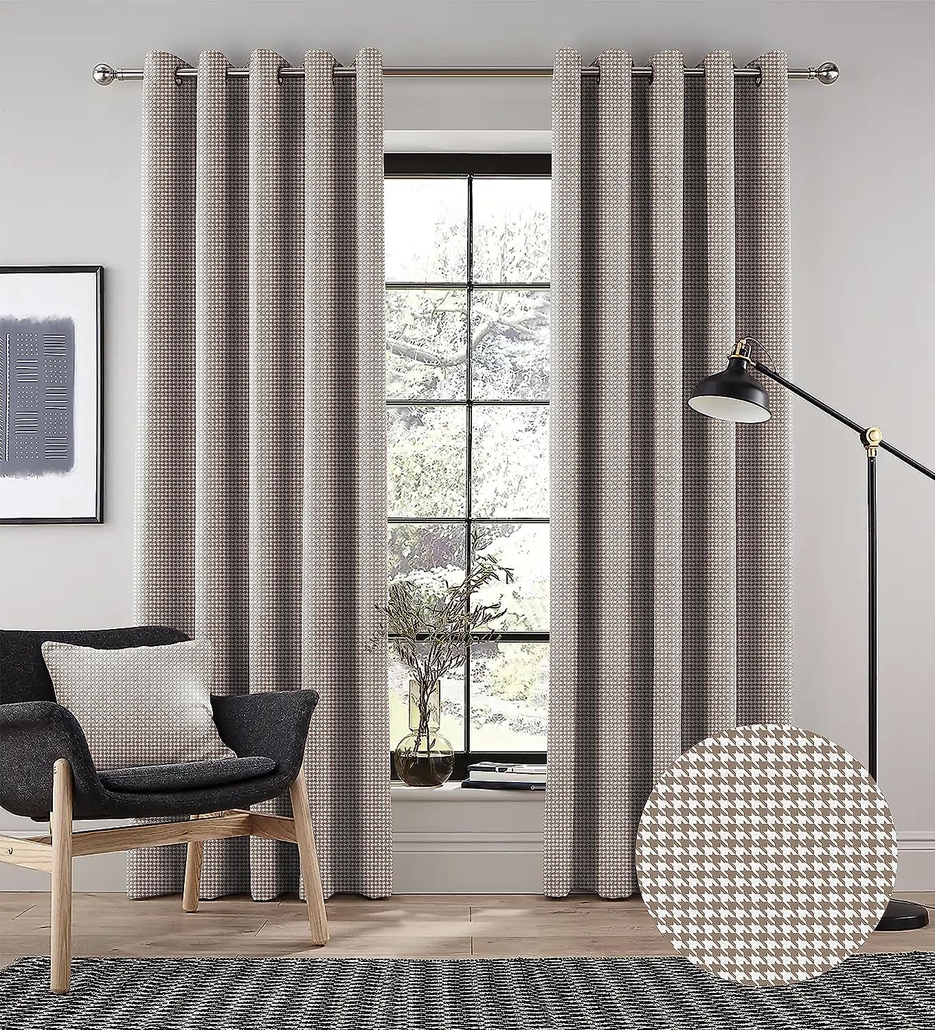 HOUNDSTOOTH L BROWN PRINTED BLACKOUT CURTAINS