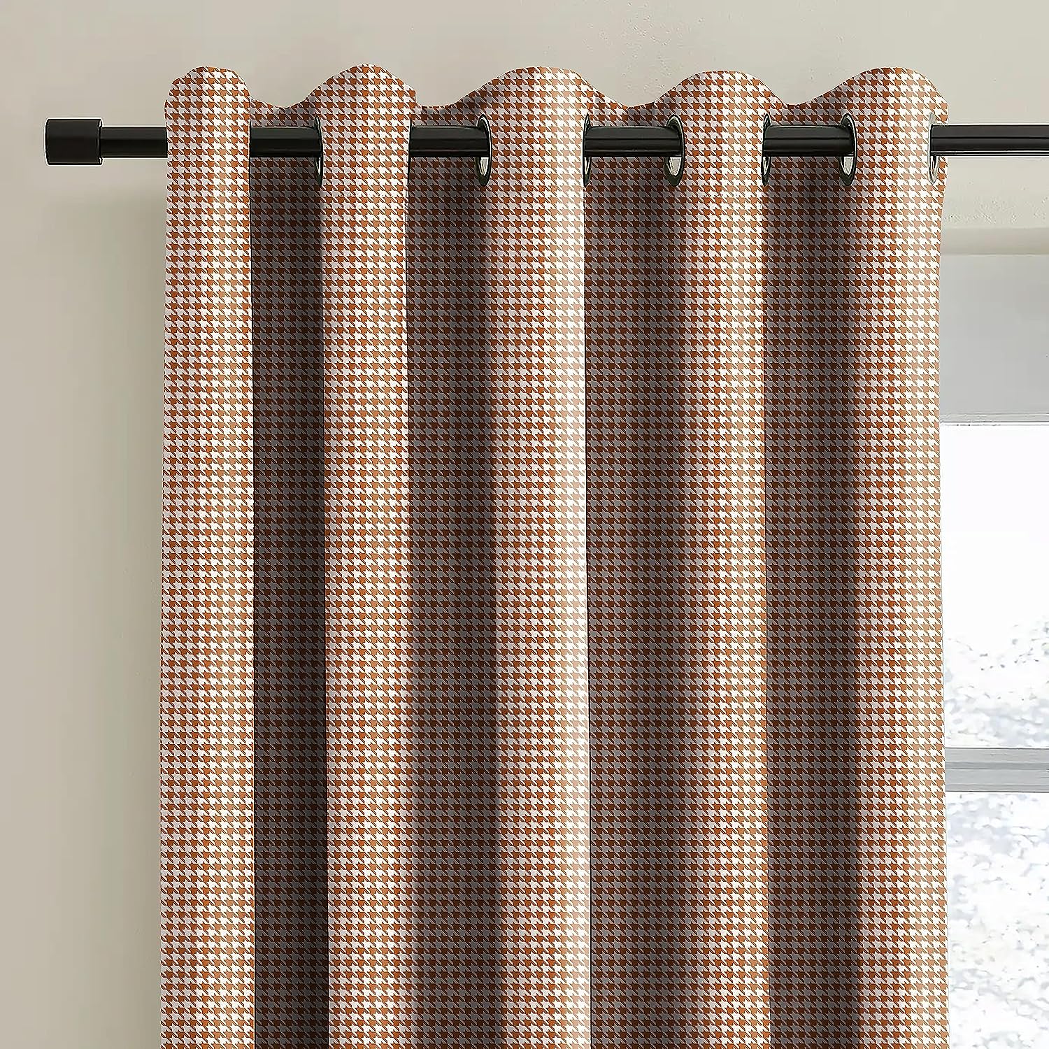 HOUNDSTOOTH ORANGE PRINTED BLACKOUT CURTAIN