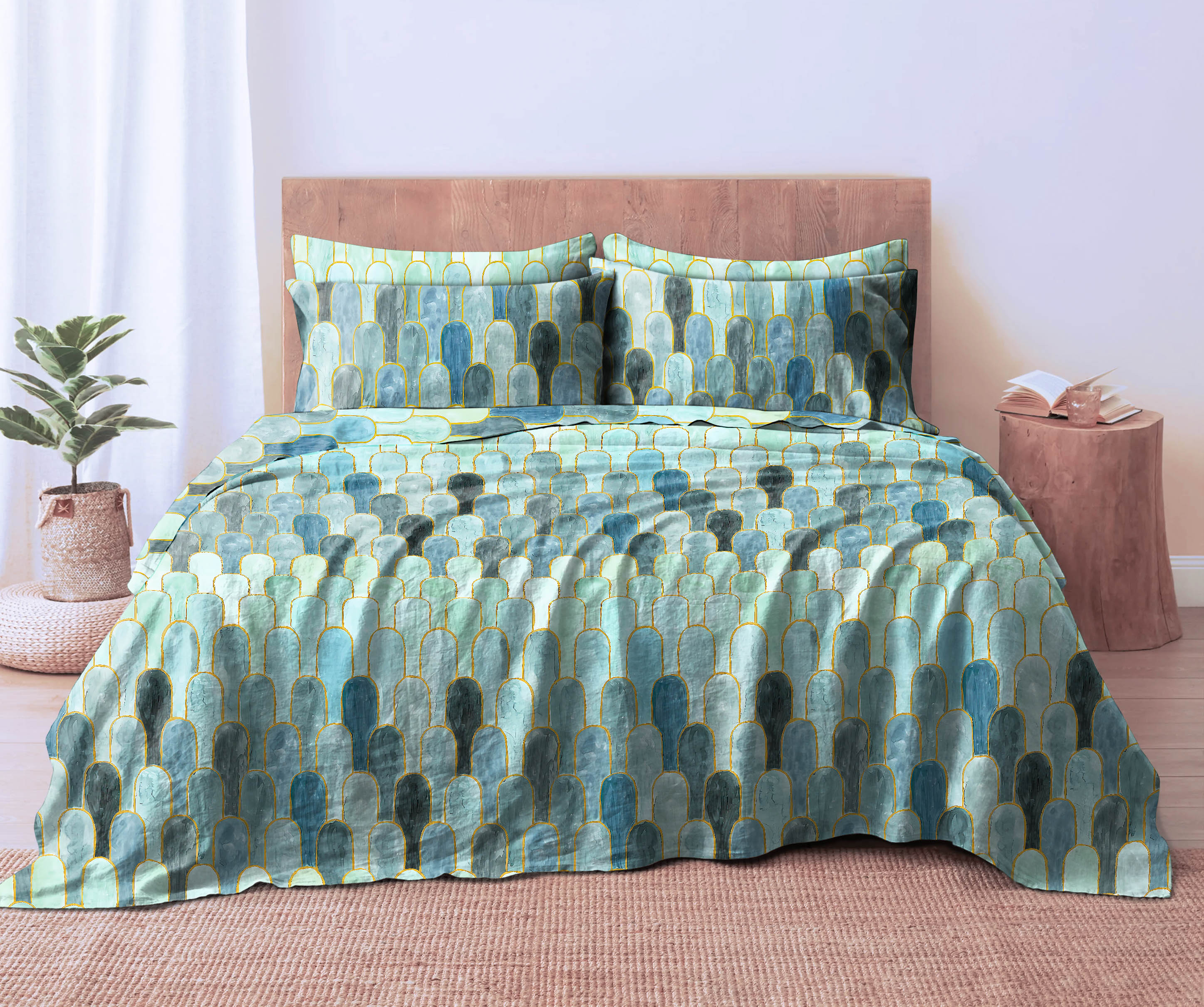 NICOBAR ALOE BEDSHEET FOR DOUBLE BED WITH 2 PILLOWCOVERS KING SIZE (104" X 90")