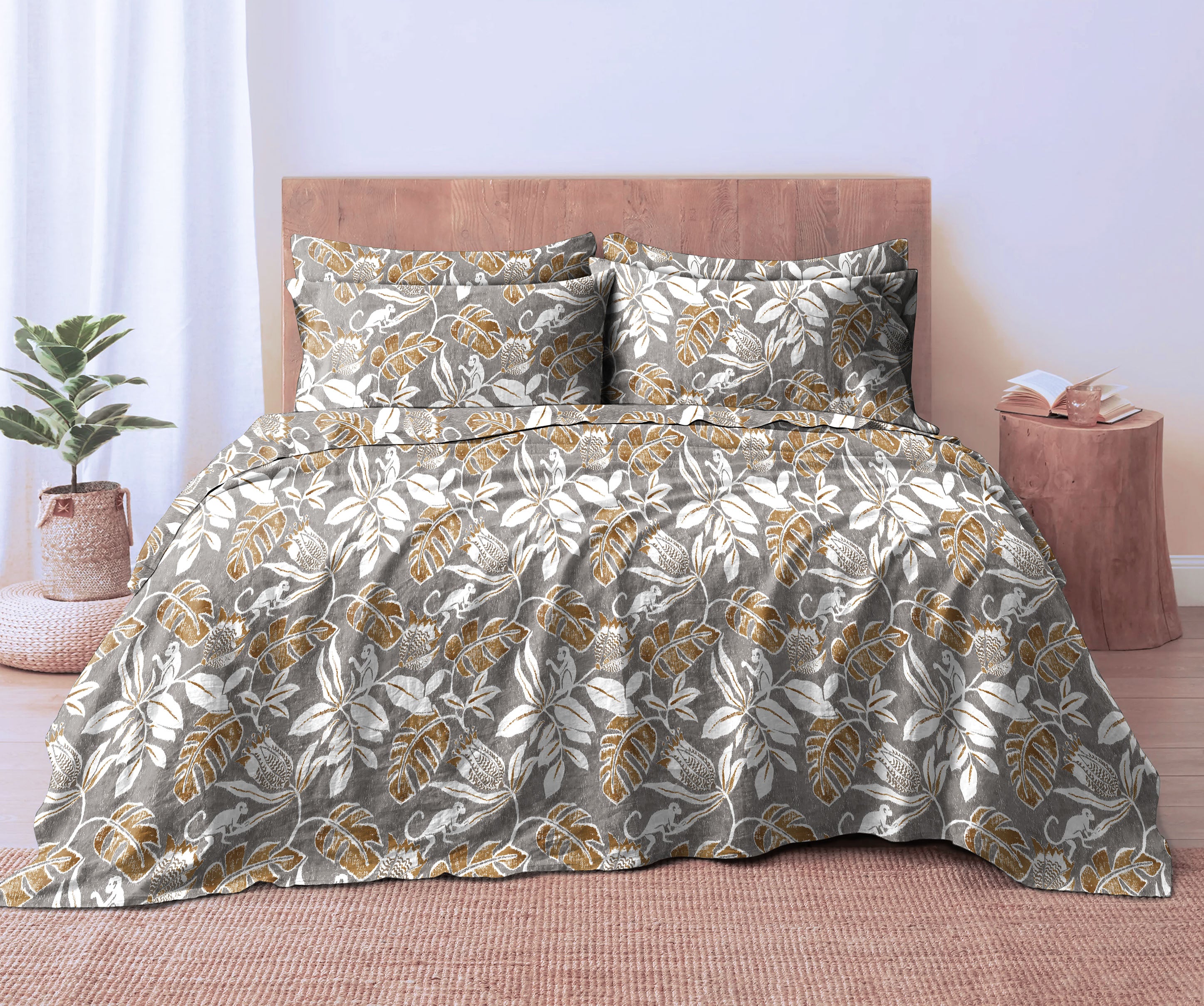 SAVANNA ANTHRACITE BEDCOVER FOR DOUBLE BED WITH 2 PILLOWCOVERS KING SIZE (104" X 90")