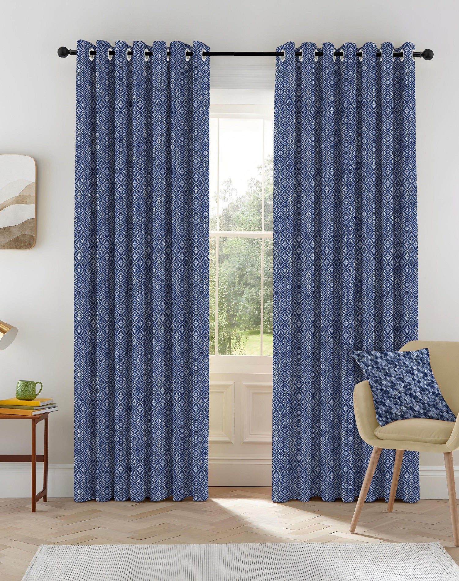 KOVO BLUE DIGITAL PRINTED DIMOUT/100% BLACKOUT CURTAINS