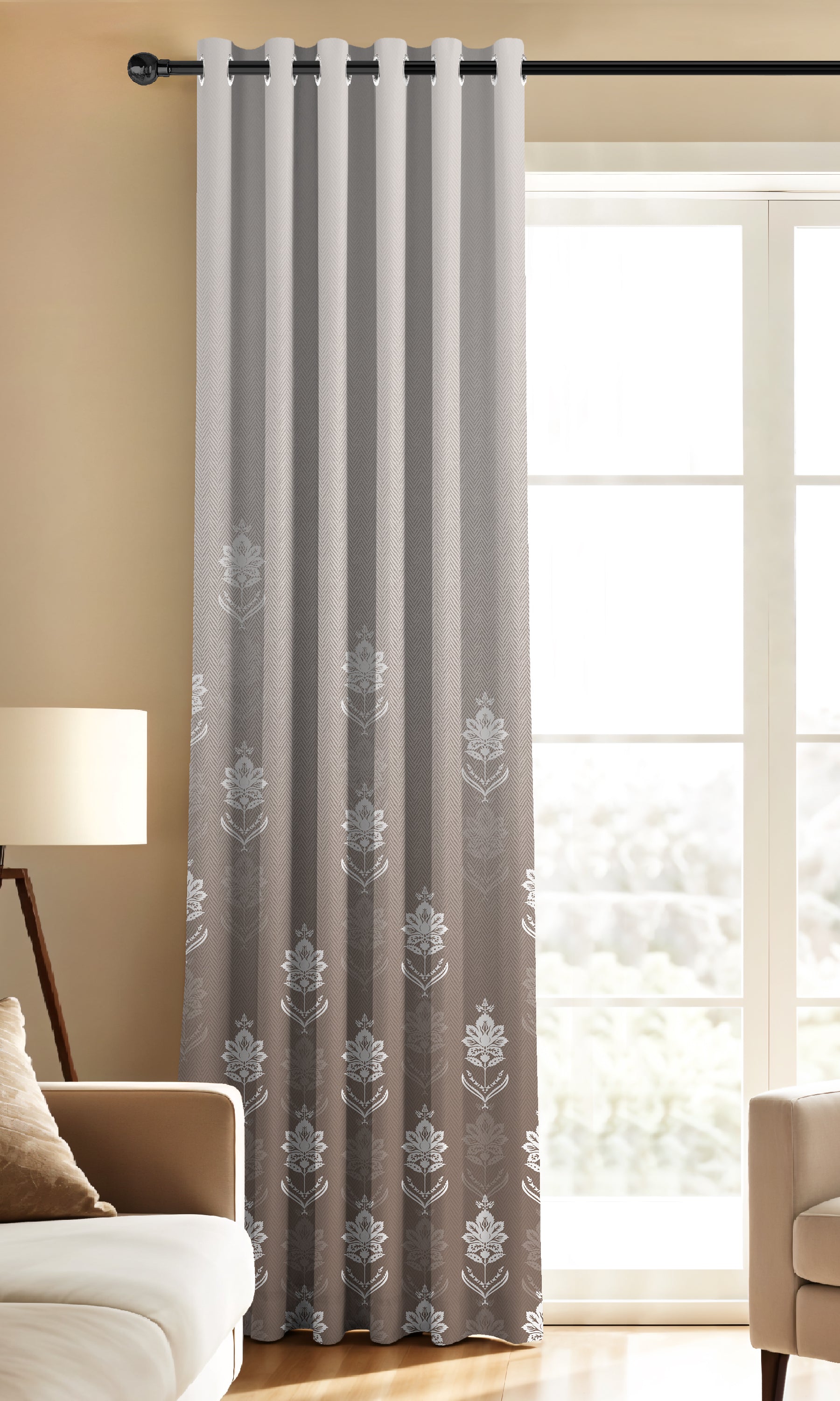 NAYRA TAUPE PRINTED ROOM DARKENING CURTAIN