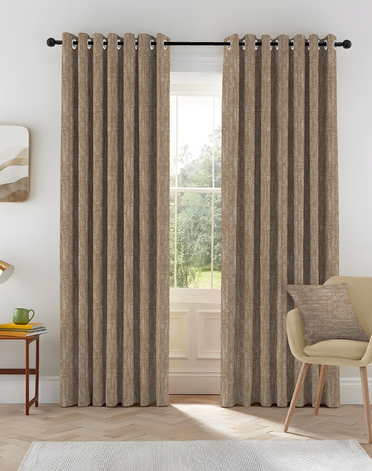 KOVO DARK BROWN DIGITAL PRINTED BLACKOUT CURTAINS