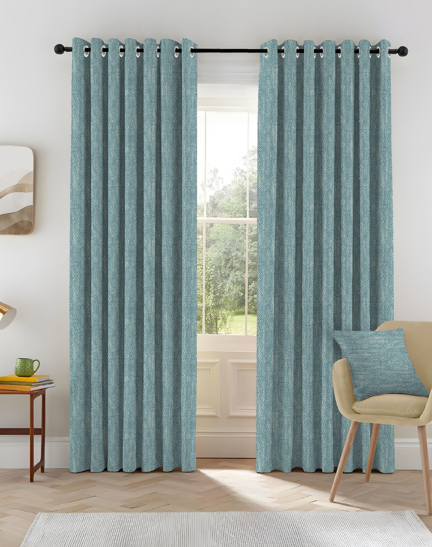 KOVO SEA GREEN DIGITAL PRINTED DIMOUT/100% BLACKOUT CURTAINS