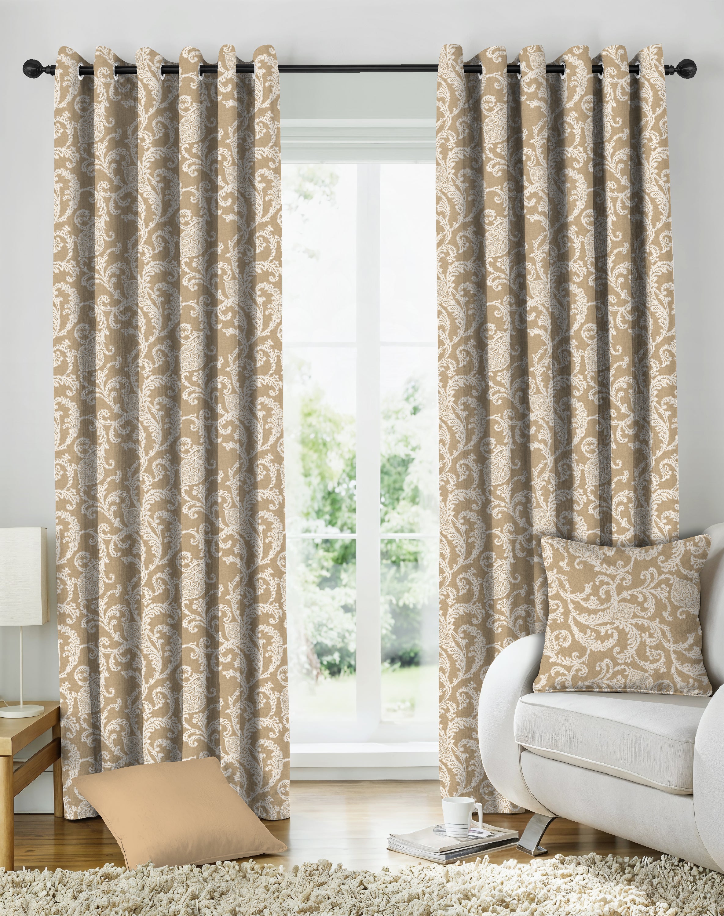 KELVIN BEIGE DIGITAL PRINTED BLACKOUT CURTAINS