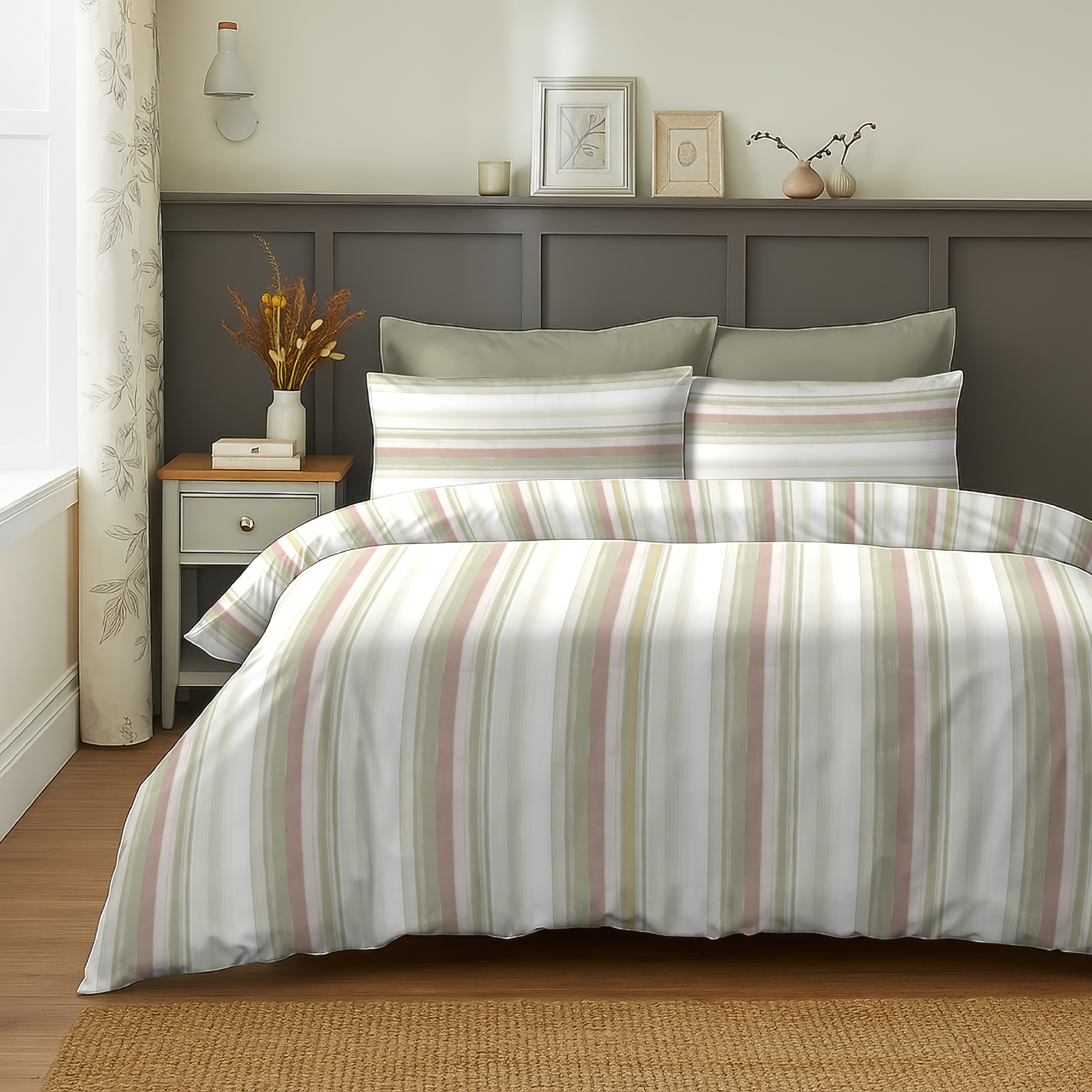 ALVIN STRIPES LIGHTGREEN BEDSHEET WITH PILLOWCOVER