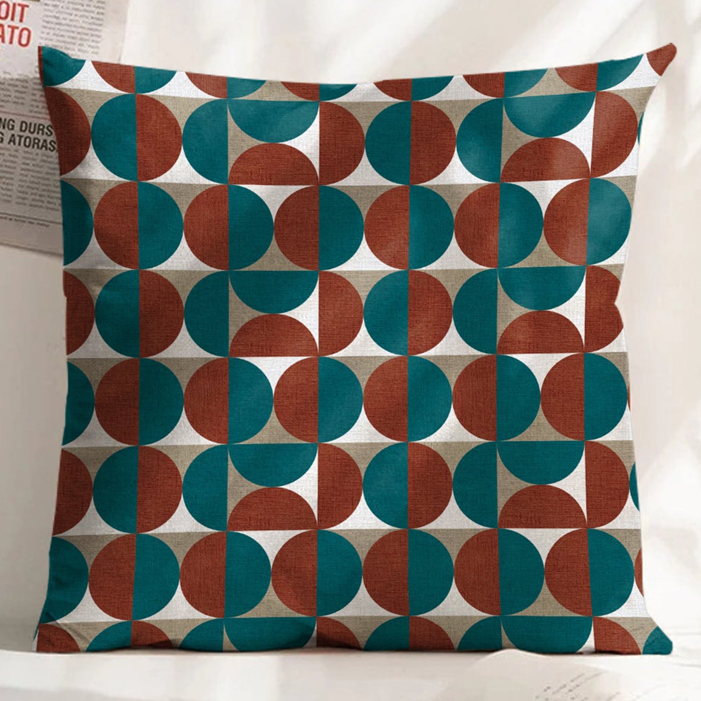 ILLUSION CIRCLE DIGITAL PRINTED CUSHION COVER BROWN/TEAL (Pack of 2)