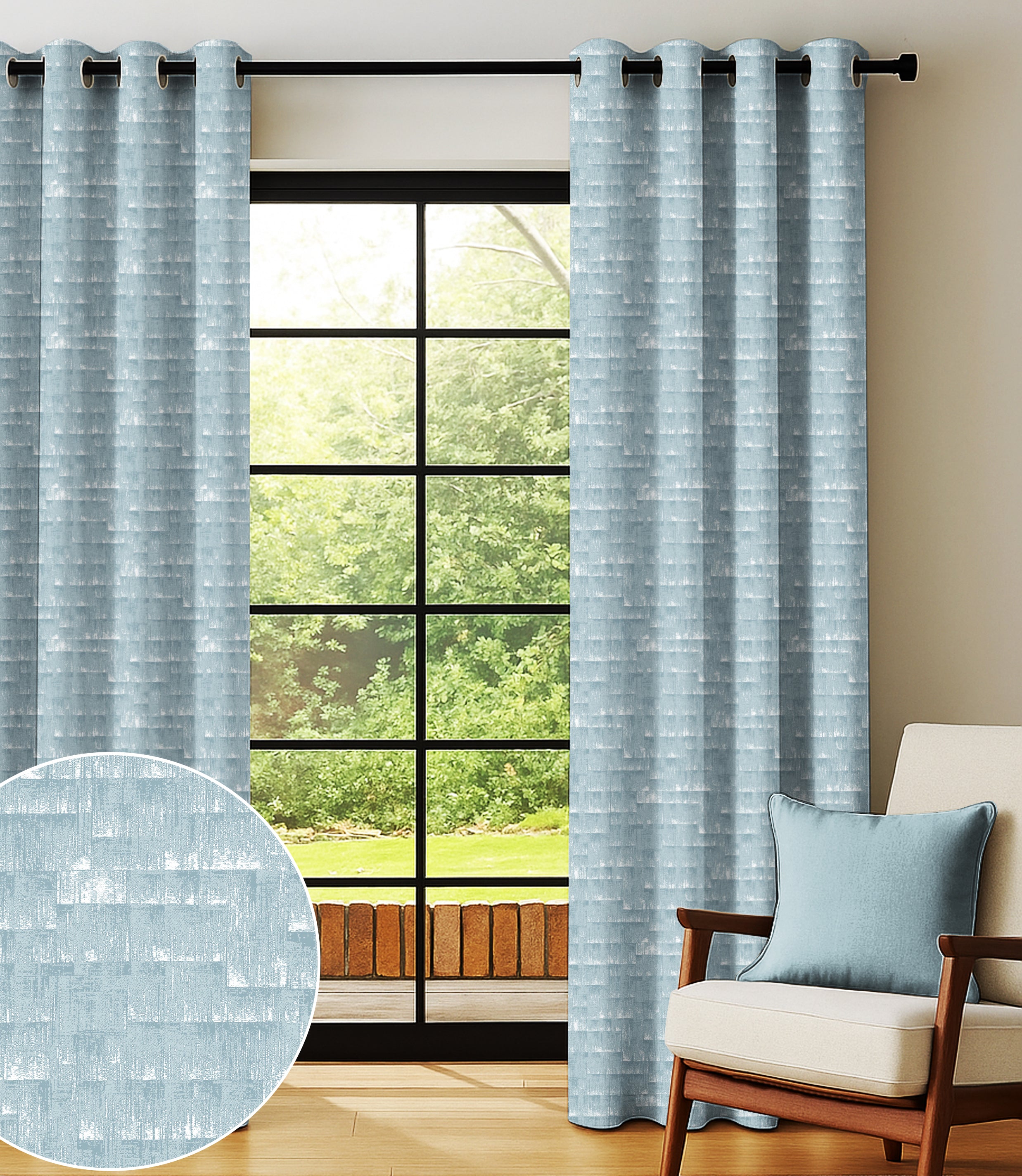 MALAGA SEAGREEN PRINTED BLACKOUT CURTAINS