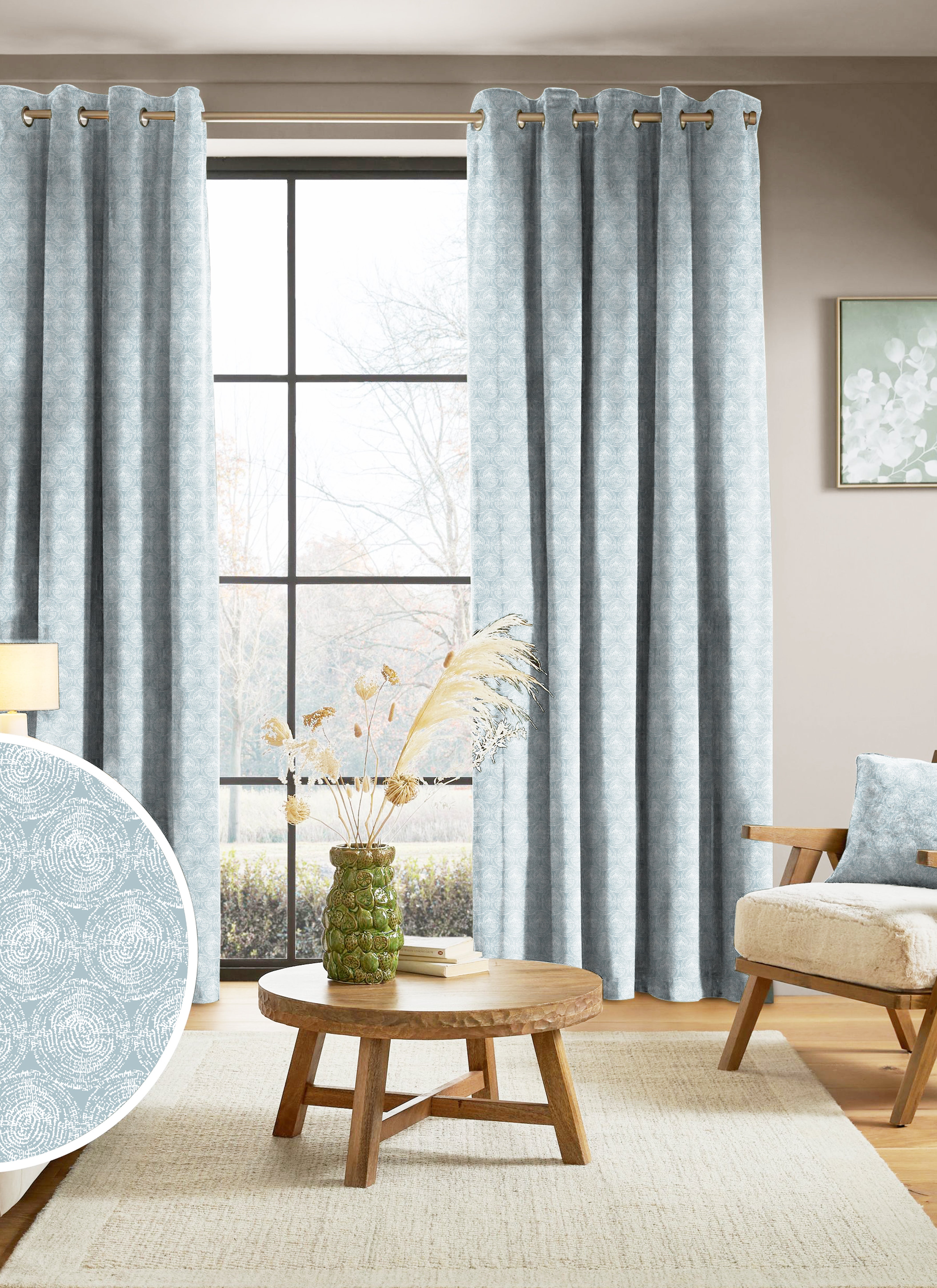 FUSION ICE BLUE PRINTED BLACKOUT CURTAIN