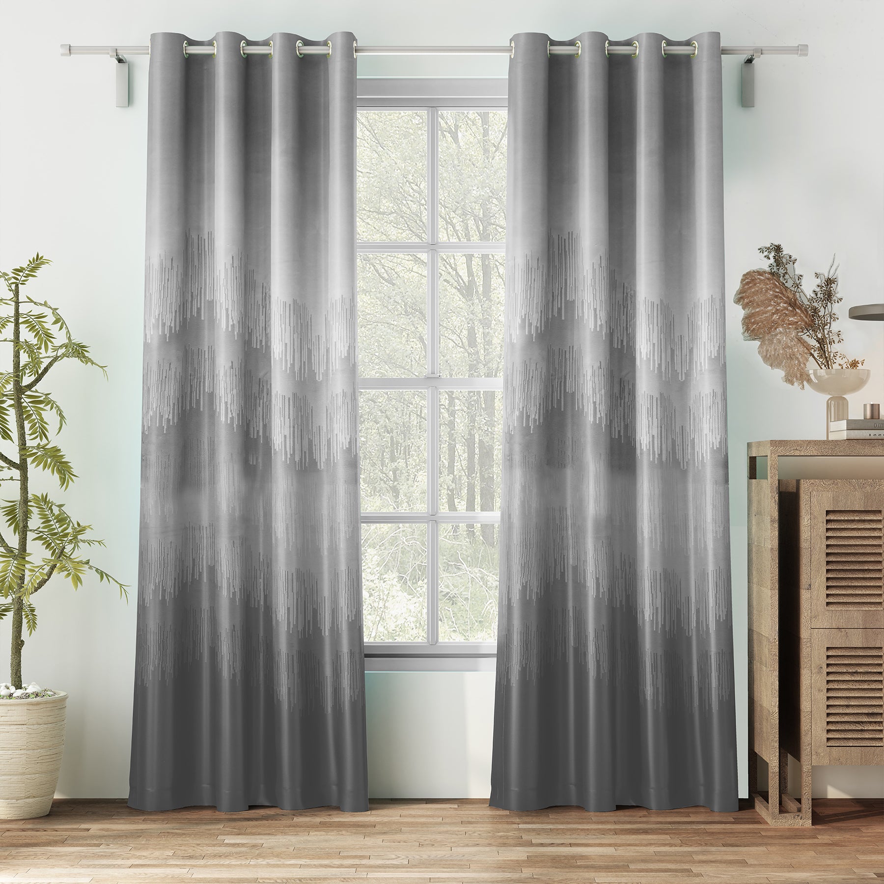 KUDO GREY PRINTED BLACKOUT CURTAIN