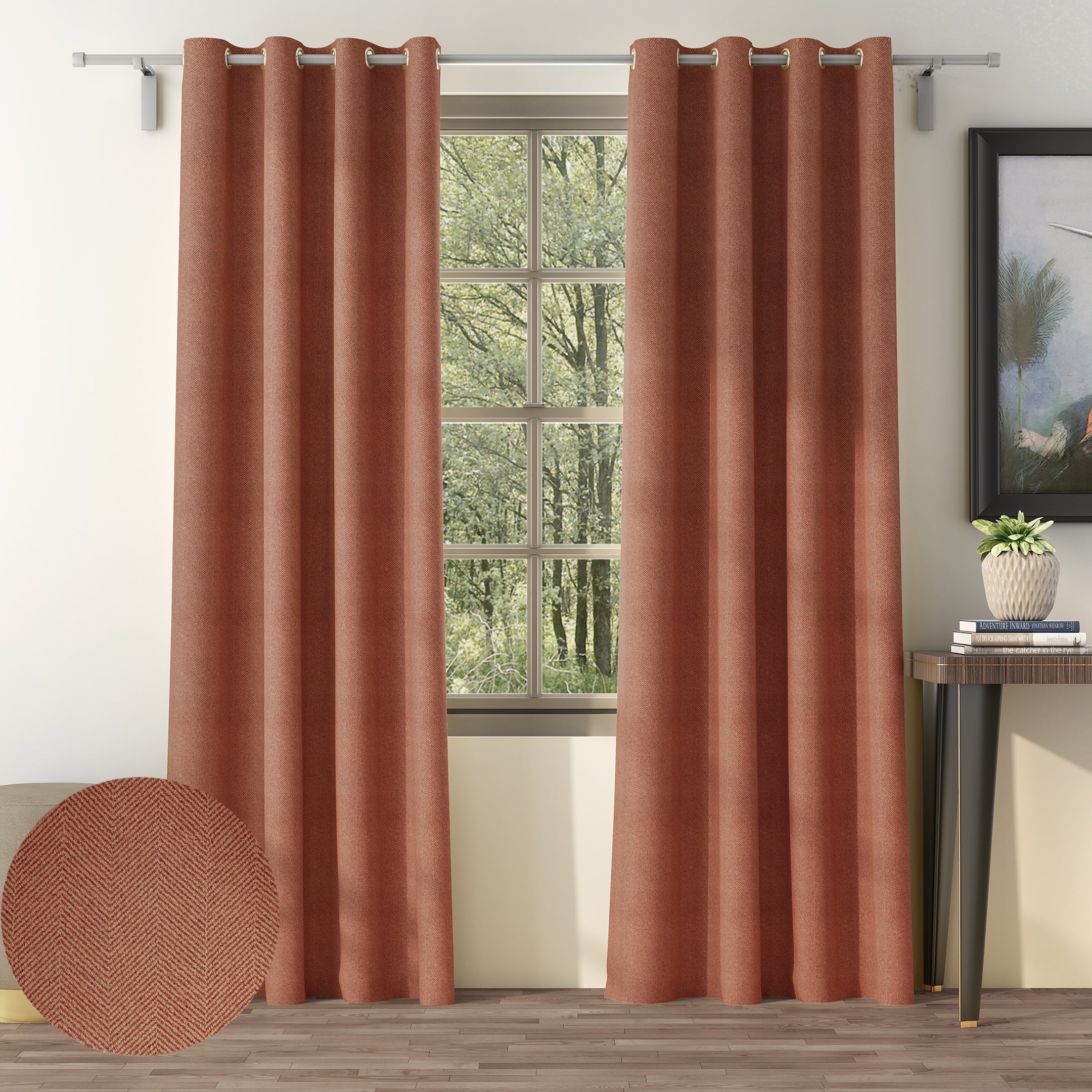 HERRINGBONE CLAY PRINTED BLACKOUT CURTAIN