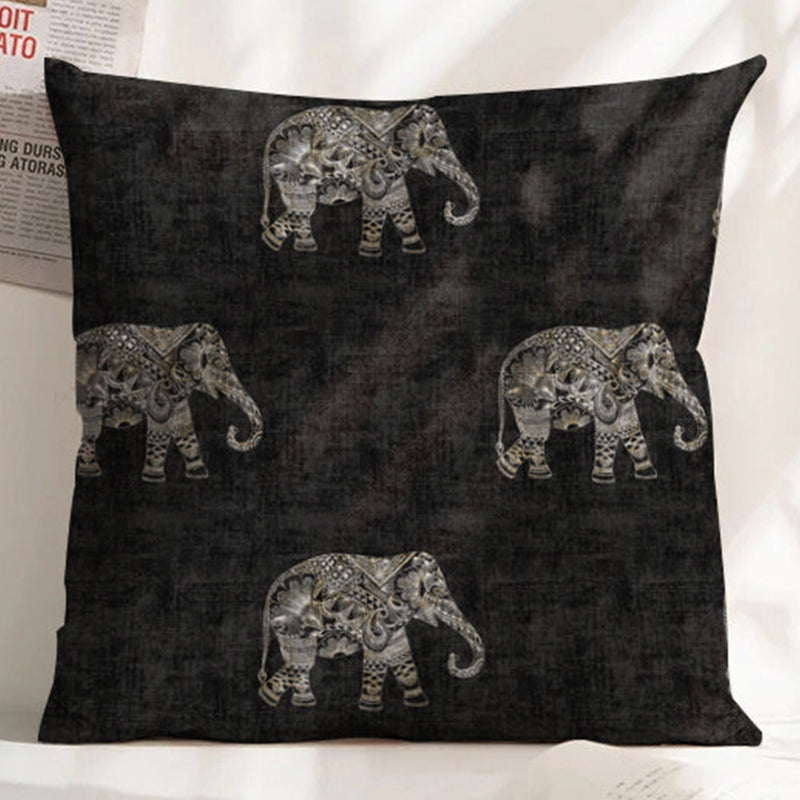 JODHPUR ELEPHANT DIGITAL PRINTED CUSHION COVER BLACK (Pack of 2)