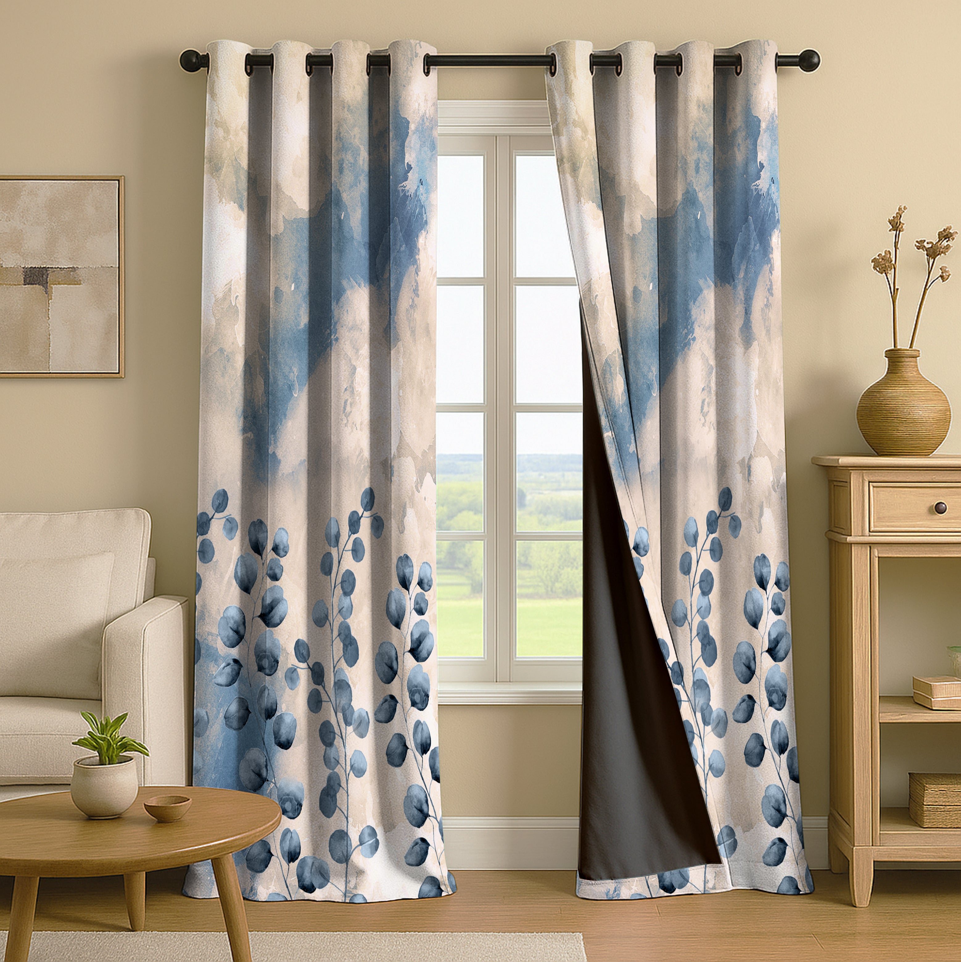 ASTRID BEIGE PRINTED BLACKOUT CURTAIN