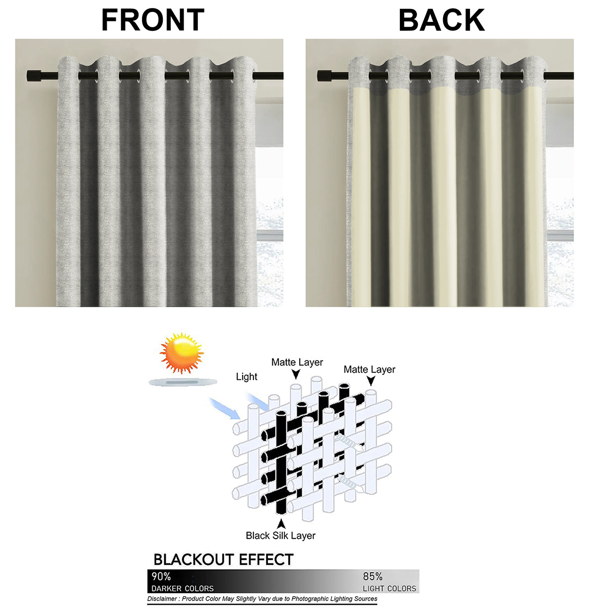 SUNBLOCK SLUBBY GREY PRINTED BLACKOUT CURTAIN