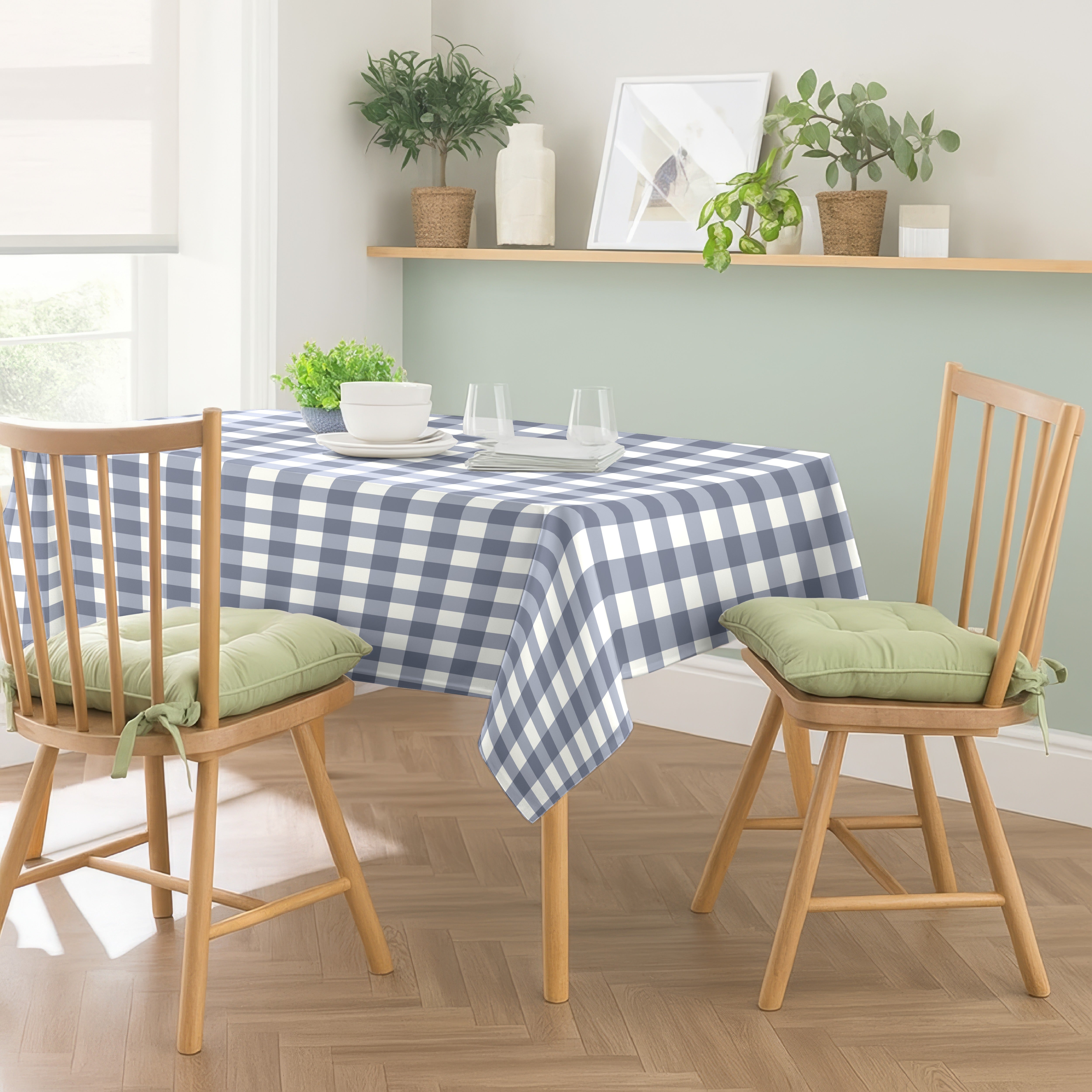 SPRING GALLERY BIG CHECK MIST BLUE TABLE CLOTH