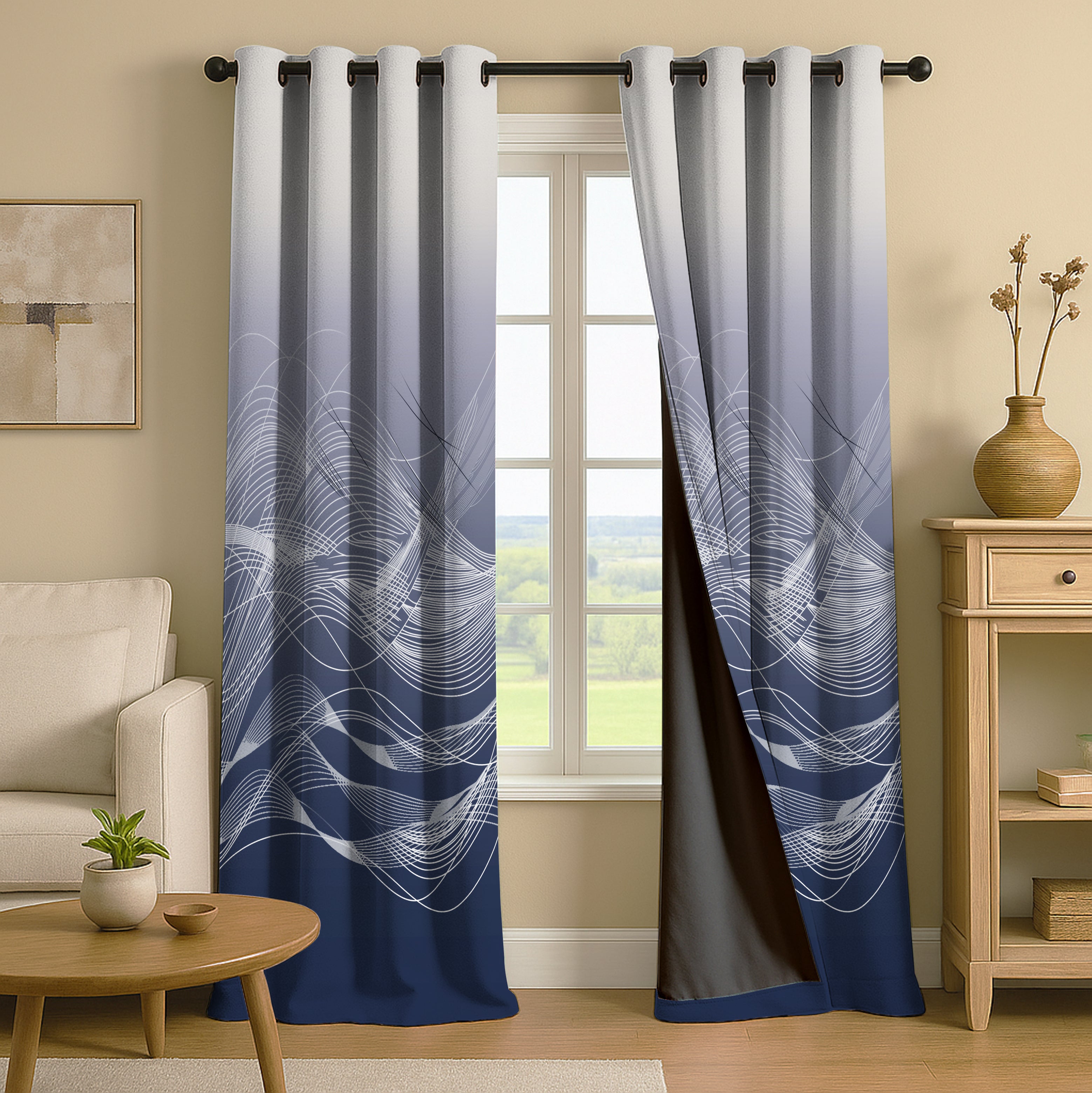 EVELYN GREY PRINTED BLACKOUT CURTAIN
