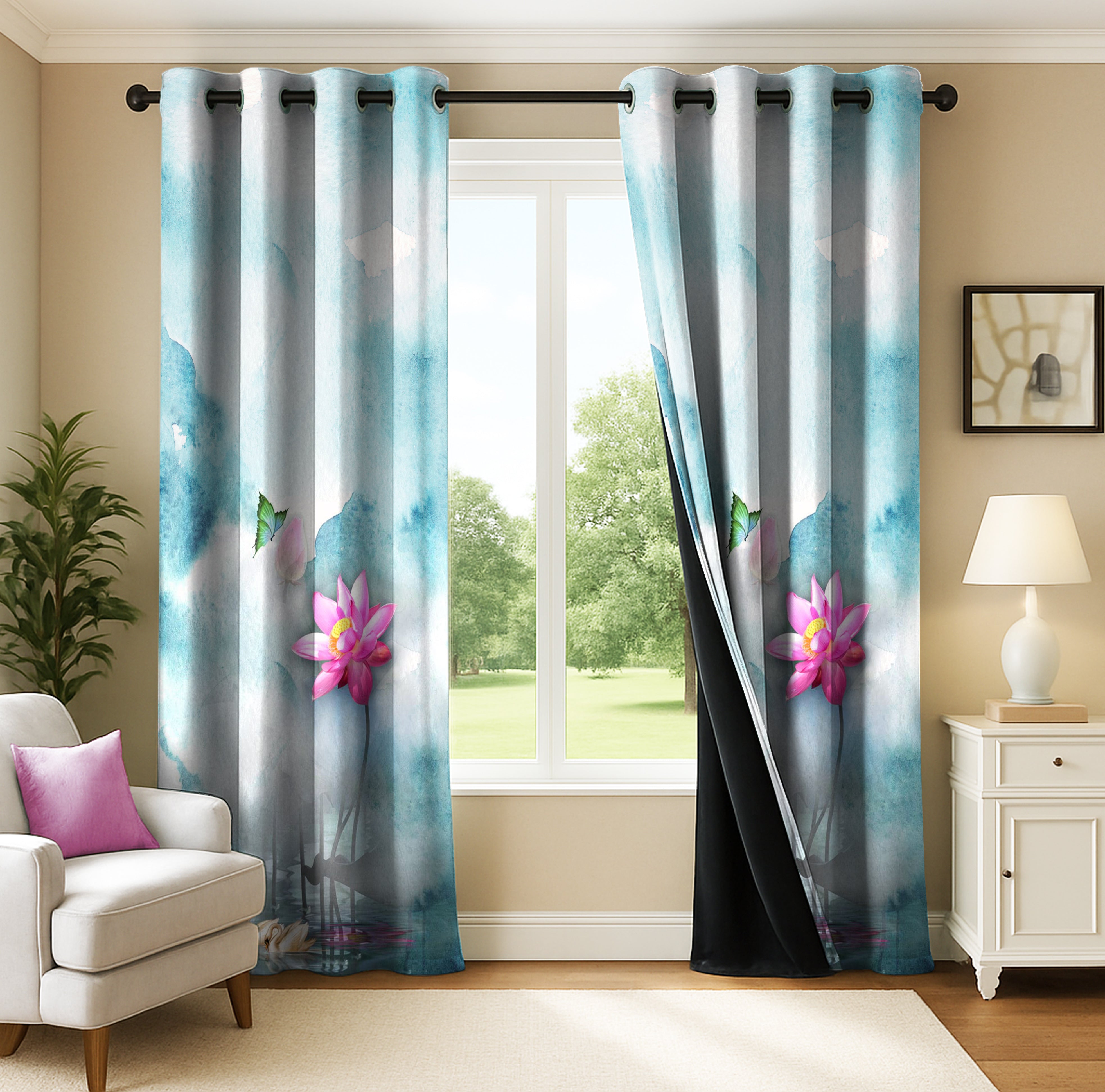 MALMO BLUE PRINTED BLACKOUT CURTAIN