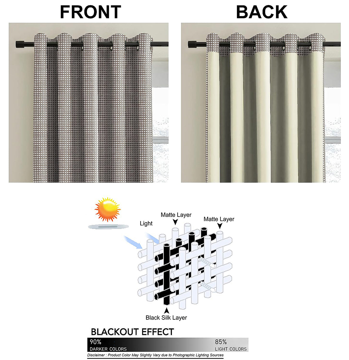 HOUNDSTOOTH L BROWN PRINTED BLACKOUT CURTAINS