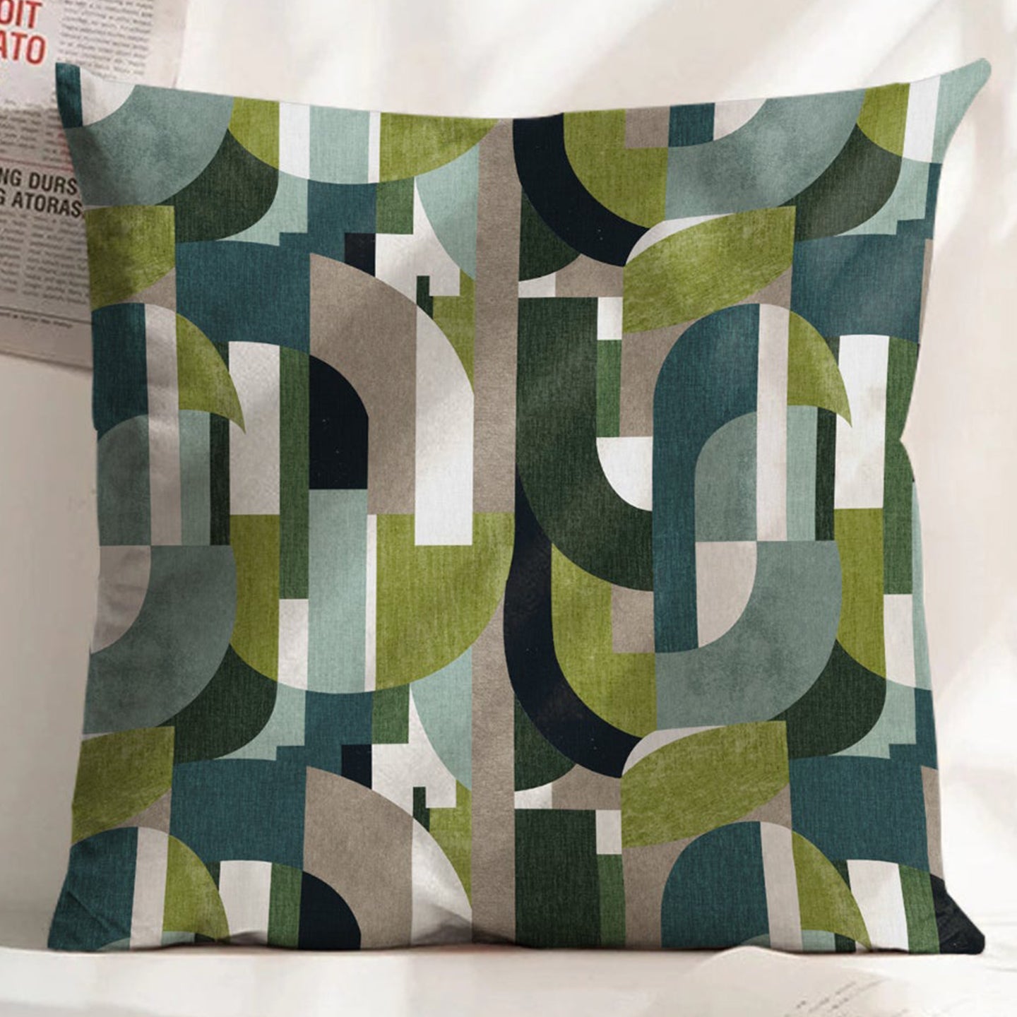 ILLUSION CURVES DIGITAL PRINTED CUSHION COVER TEAL/OLIVE (Pack of 2)