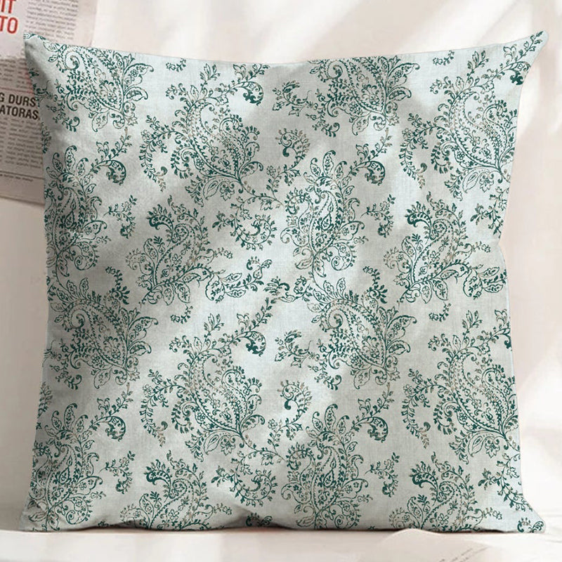 JODHPUR FLOWERS DIGITAL PRINTED CUSHION COVER WHITE AND TEAL (Pack of 2)