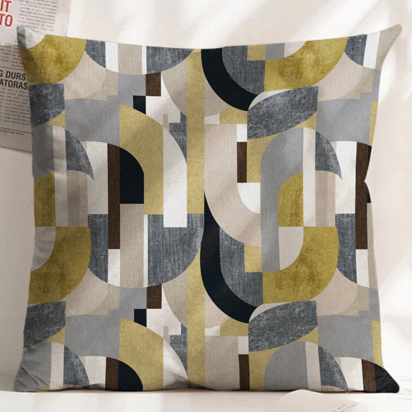 ILLUSION CURVES DIGITAL PRINTED CUSHION COVER YELLOW/GREY (Pack of 2)