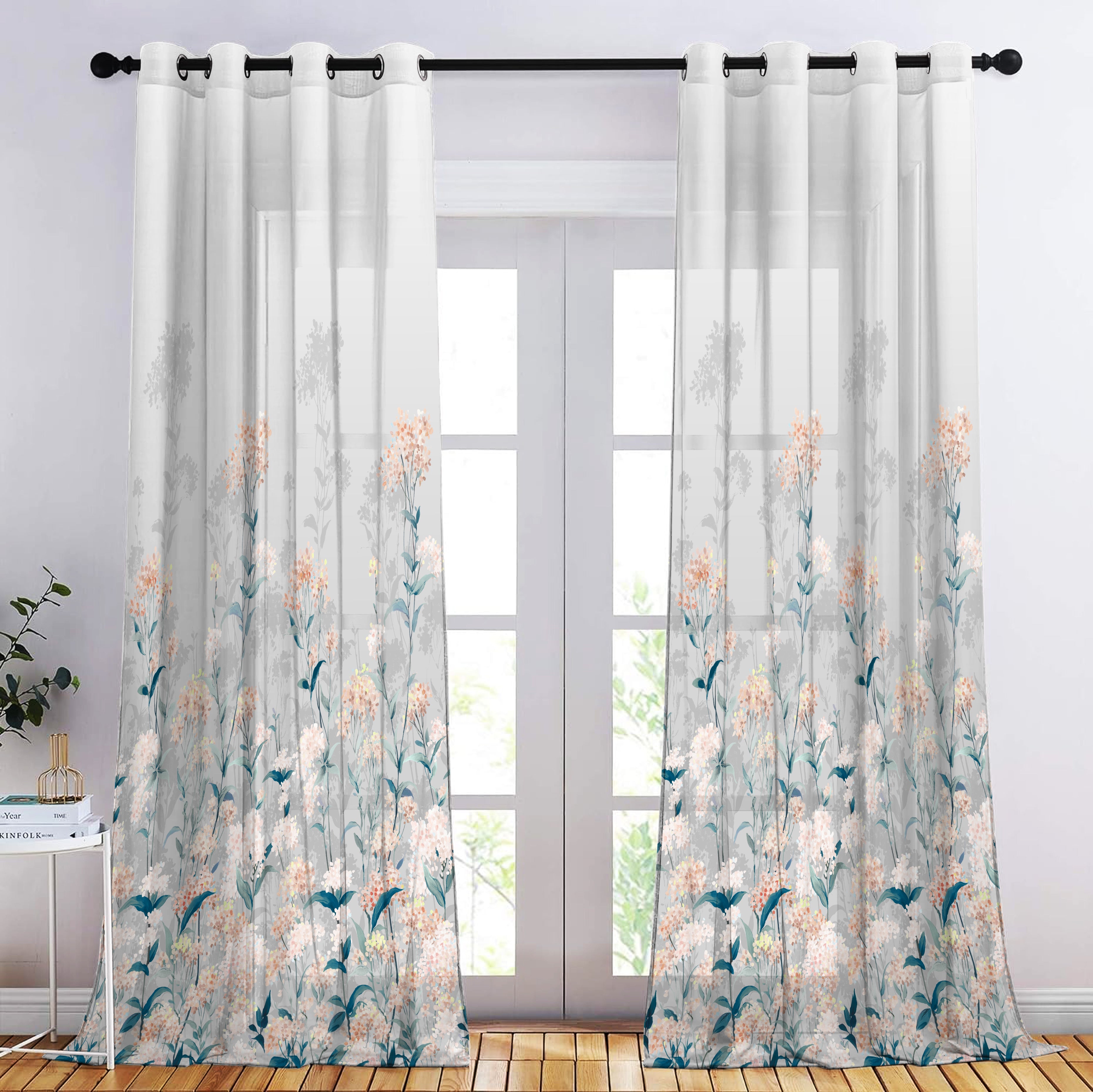 TROPICAL PINK LINEN PRINTED SHEER CURTAIN