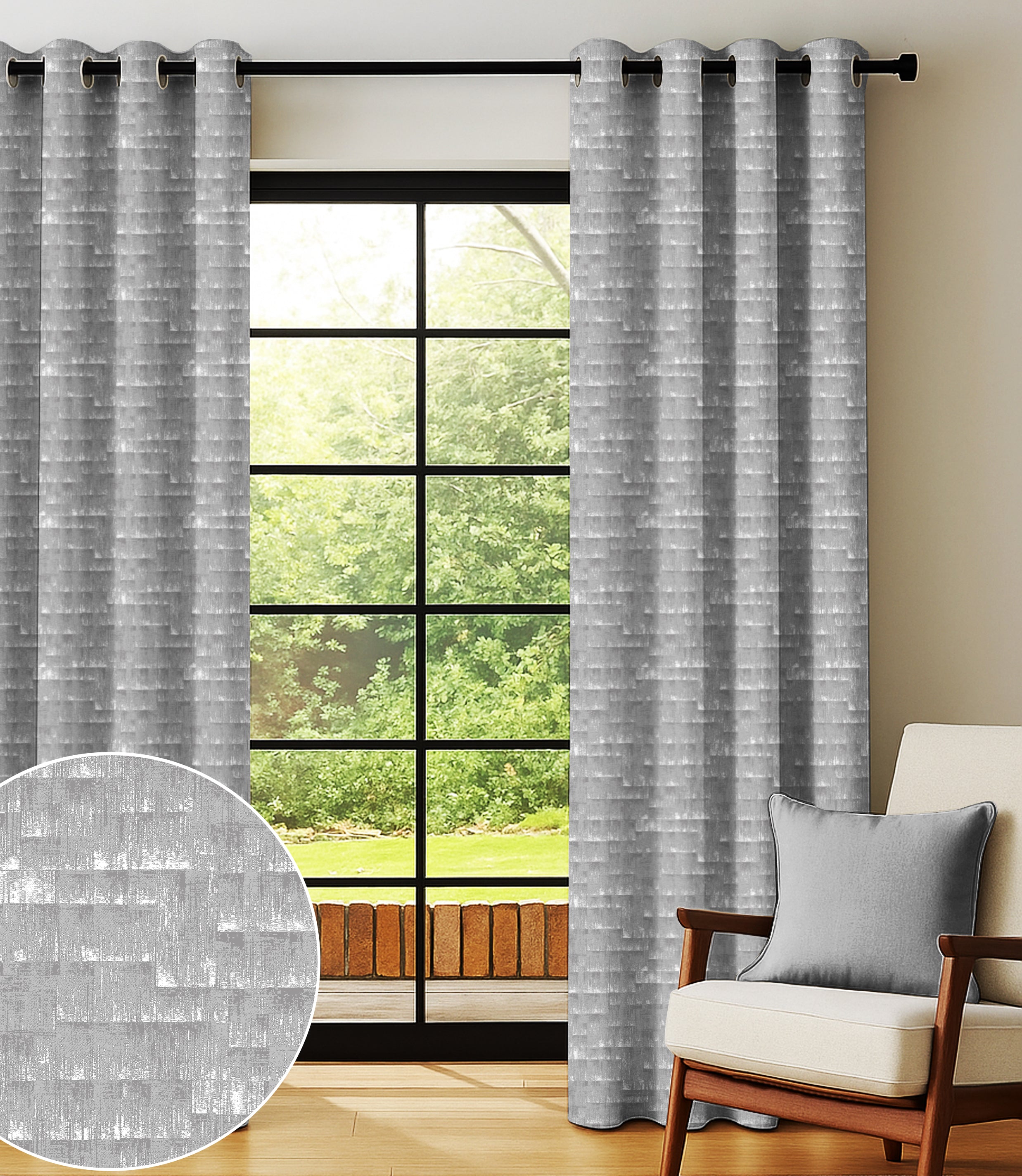 MALAGA GREY PRINTED BLACKOUT CURTAINS